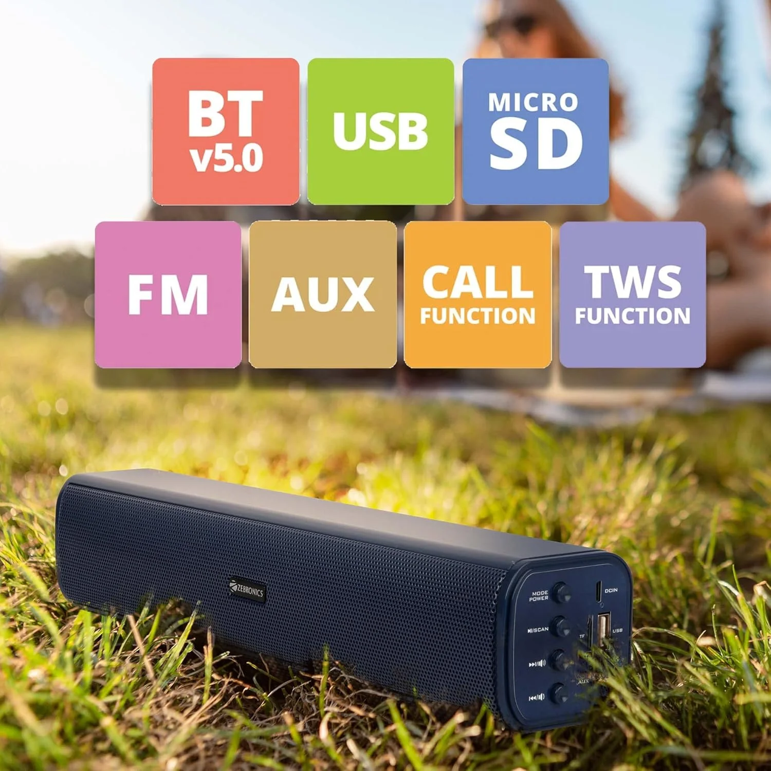 اسپیکر مینی ساندبار 16 واتی ZEBRONICS Zeb-Vita Plus با نمایشگر LED، پشتیبانی از USB، کارت SD، AUX، FM، TWS و عملکرد تماس. (آبی) اسپیکر مینی ساندبار 16 واتی ZEBRONICS Zeb-Vita Plus با نمایشگر LED، پشتیبانی از USB، کارت SD، AUX، FM، TWS و عملکرد تماس. (آبی)