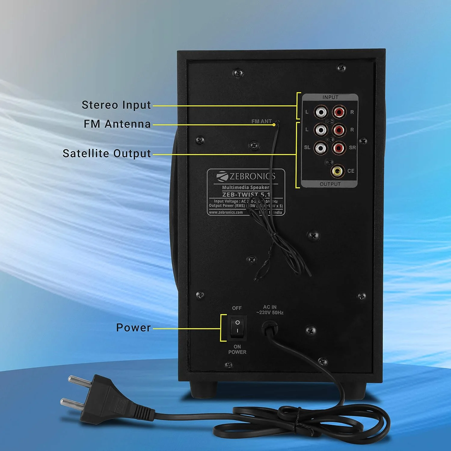 اسپیکر چند رسانه ای 5.1 Zebronics Zeb-Twist با پشتیبانی از بلوتوث، USB، AUX، رادیو FM داخلی و کنترل از راه دور (مشکی)، بی سیم اسپیکر چند رسانه ای 5.1 Zebronics Zeb-Twist با پشتیبانی از بلوتوث، USB، AUX، رادیو FM داخلی و کنترل از راه دور (مشکی)، بی سیم