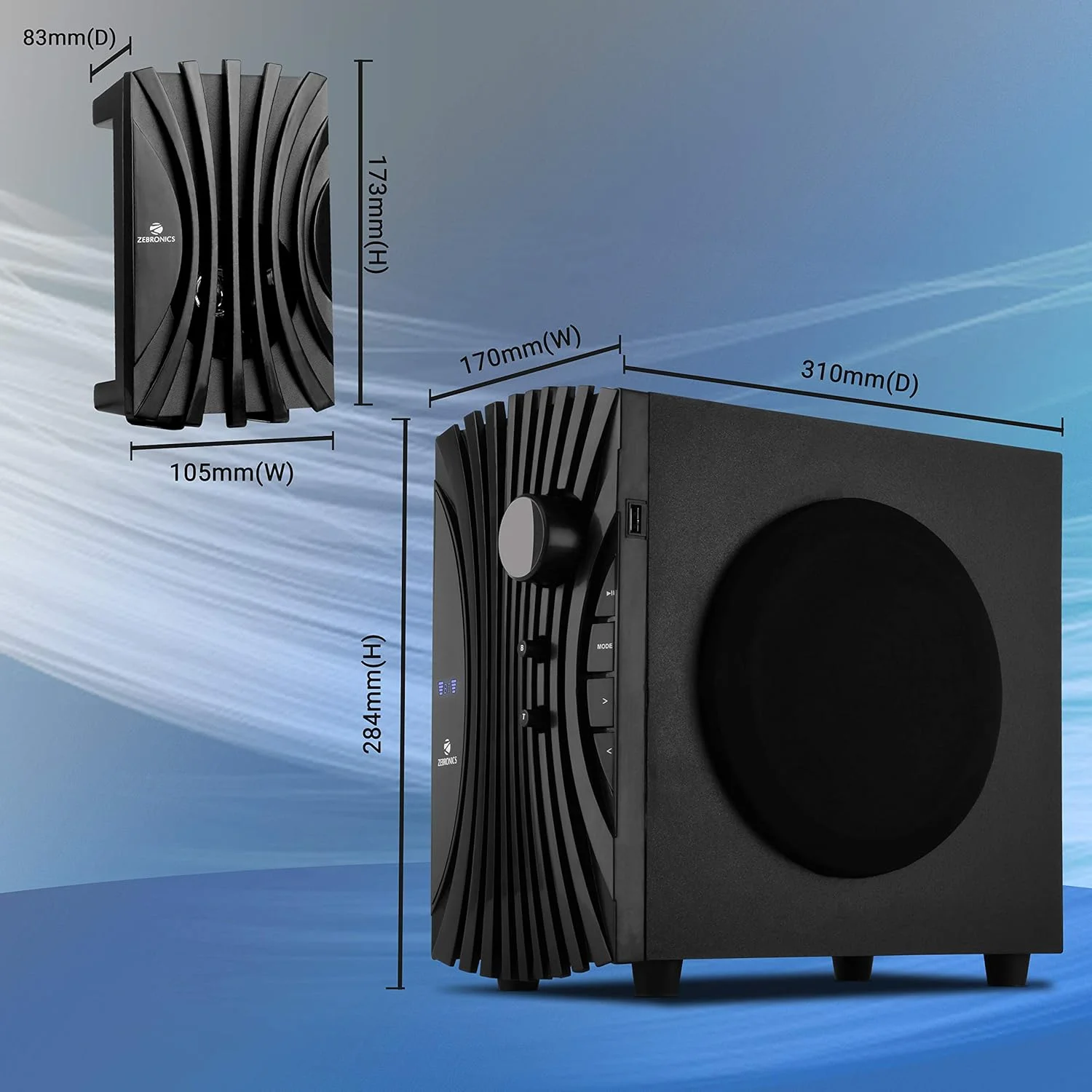 اسپیکر چند رسانه ای 5.1 Zebronics Zeb-Twist با پشتیبانی از بلوتوث، USB، AUX، رادیو FM داخلی و کنترل از راه دور (مشکی)، بی سیم اسپیکر چند رسانه ای 5.1 Zebronics Zeb-Twist با پشتیبانی از بلوتوث، USB، AUX، رادیو FM داخلی و کنترل از راه دور (مشکی)، بی سیم
