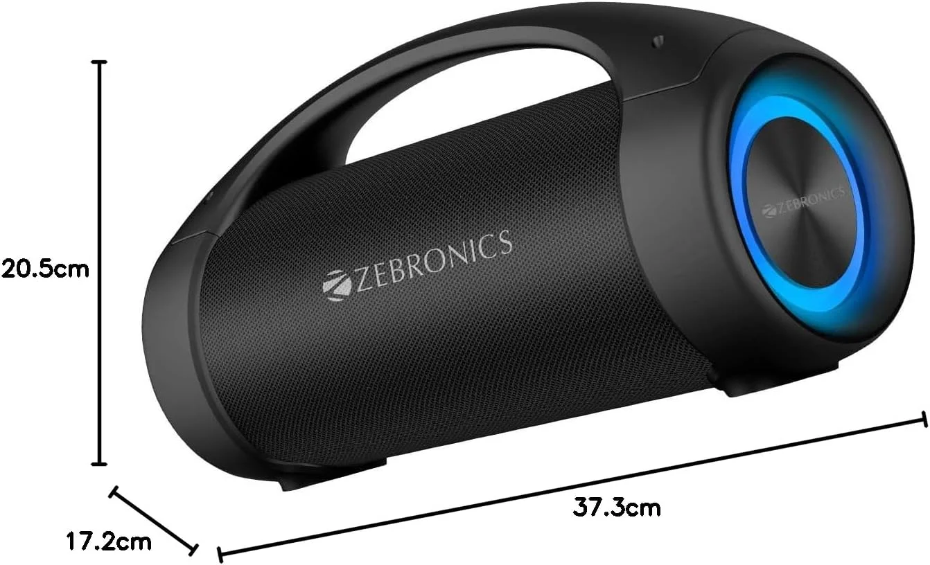 اسپیکر بلوتوثی قابل حمل Zebronics Sound Feast 400 نسخه 5.0 با خروجی 60 وات، 11 ساعت پخش، دستیار صوتی، TWS، ضد آب IPX5، عملکرد تماس، نور RGB، AUX، USB، رادیو FM و Type C اسپیکر بلوتوثی قابل حمل Zebronics Sound Feast 400 نسخه 5.0 با خروجی 60 وات، 11 ساعت پخش، دستیار صوتی، TWS، ضد آب IPX5، عملکرد تماس، نور RGB، AUX، USB، رادیو FM و Type C