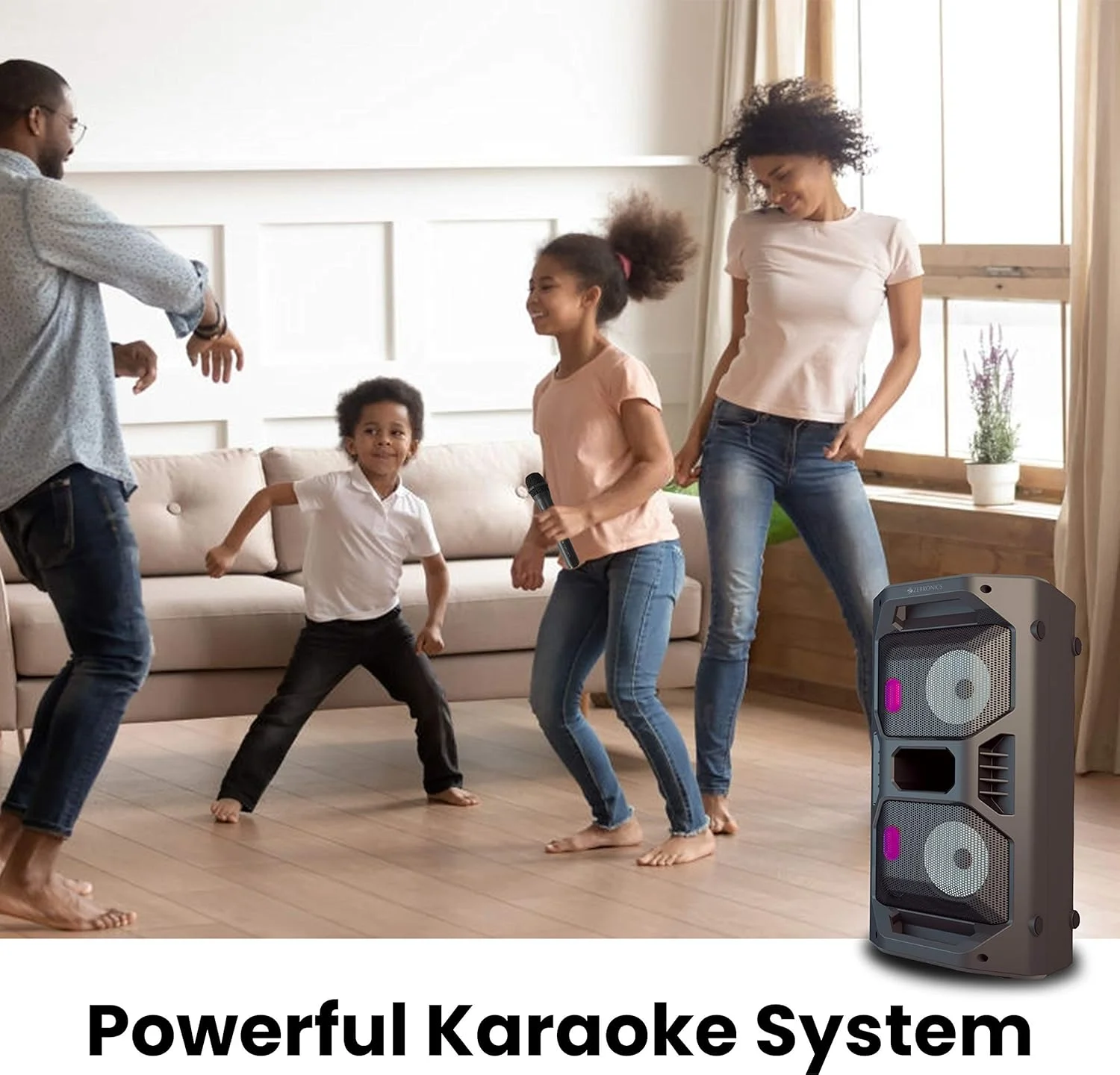 Zebronics Zeb-Space Deck PRO Wireless Bluetooth 40W Boombox Party Portable Speaker Supporting LED Display, RGB Lights, USB, SD Card, AUX, MIC in, FM, TWS & Comes with Wireless MIC + Remote Control. Zebronics Zeb-Space Deck PRO Wireless Bluetooth 40W Boombox Party Portable Speaker Supporting LED Display, RGB Lights, USB, SD Card, AUX, MIC in, FM, TWS & Comes with Wireless MIC + Remote Control.