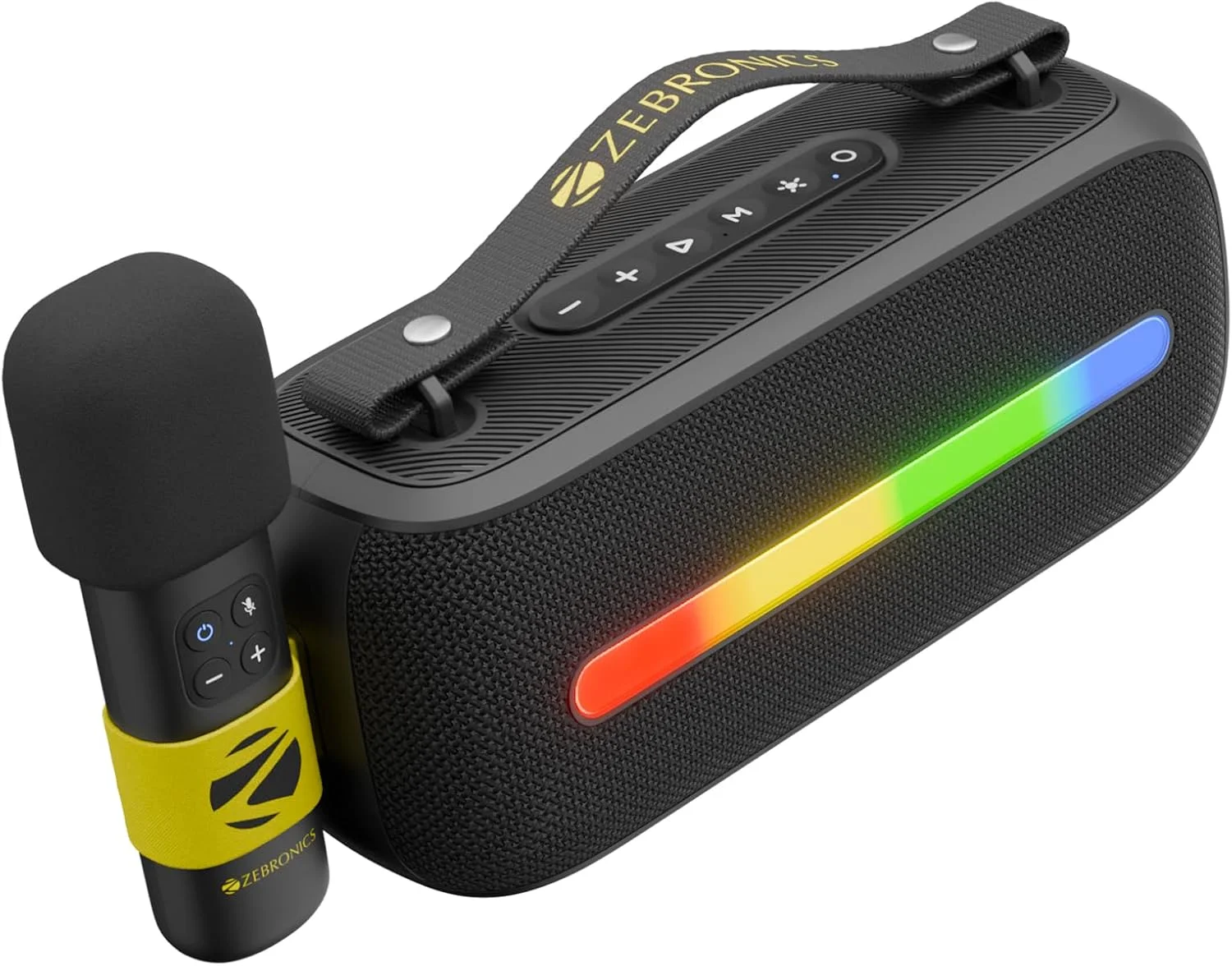 اسپیکر بلوتوثی قابل حمل زبرونیکس مدل Sound Feast 80، توان 20 وات، تا 14 ساعت پخش، بلوتوث | USB، کارائوکه، نوار LED RGB، میکروفون بی سیم همراه، بند حمل جداشدنی