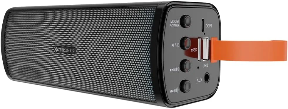 اسپیکر بلوتوثی قابل حمل 10 واتی زیبرونیکس مدل VITA (با RGB) با قابلیت پشتیبانی از USB، کارت SD، AUX، FM، TWS و عملکرد تماس