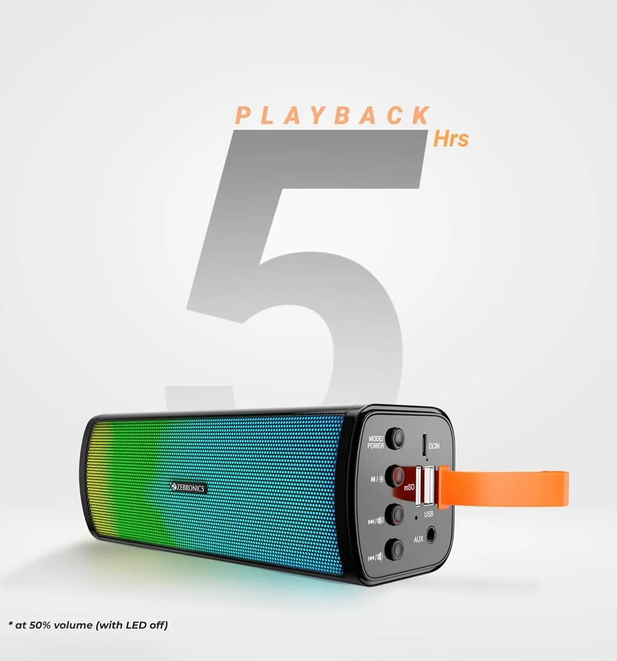 اسپیکر بلوتوثی قابل حمل 10 واتی زیبرونیکس مدل VITA (با RGB) با قابلیت پشتیبانی از USB، کارت SD، AUX، FM، TWS و عملکرد تماس اسپیکر بلوتوثی قابل حمل 10 واتی زیبرونیکس مدل VITA (با RGB) با قابلیت پشتیبانی از USB، کارت SD، AUX، FM، TWS و عملکرد تماس