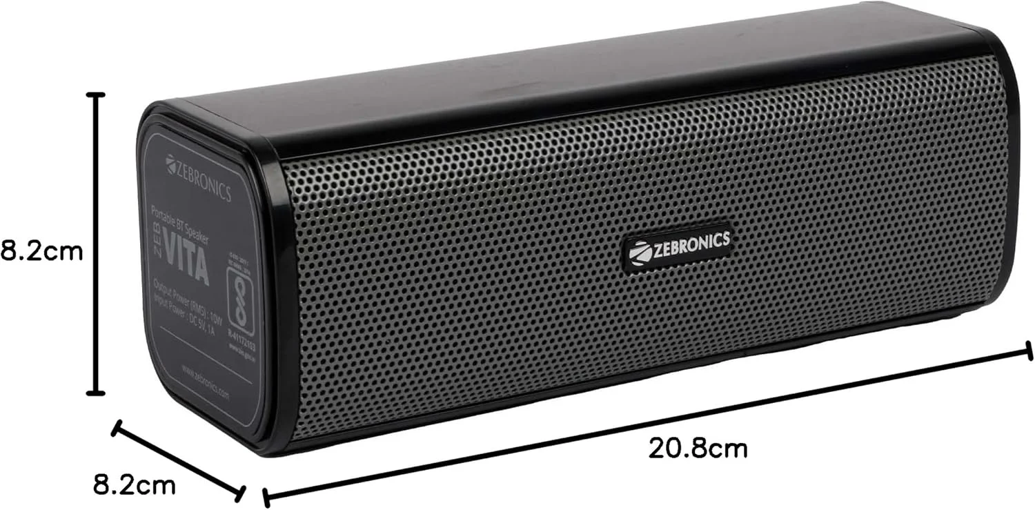 ZEBRONICS Zeb-VITA Wireless Bluetooth, Secure Digital, Auxiliary, Micro SD 10W Portable Bar Speaker with Supporting USB, FM, TWS & Call Function. (Grey) ZEBRONICS Zeb-VITA Wireless Bluetooth, Secure Digital, Auxiliary, Micro SD 10W Portable Bar Speaker with Supporting USB, FM, TWS & Call Function. (Grey)