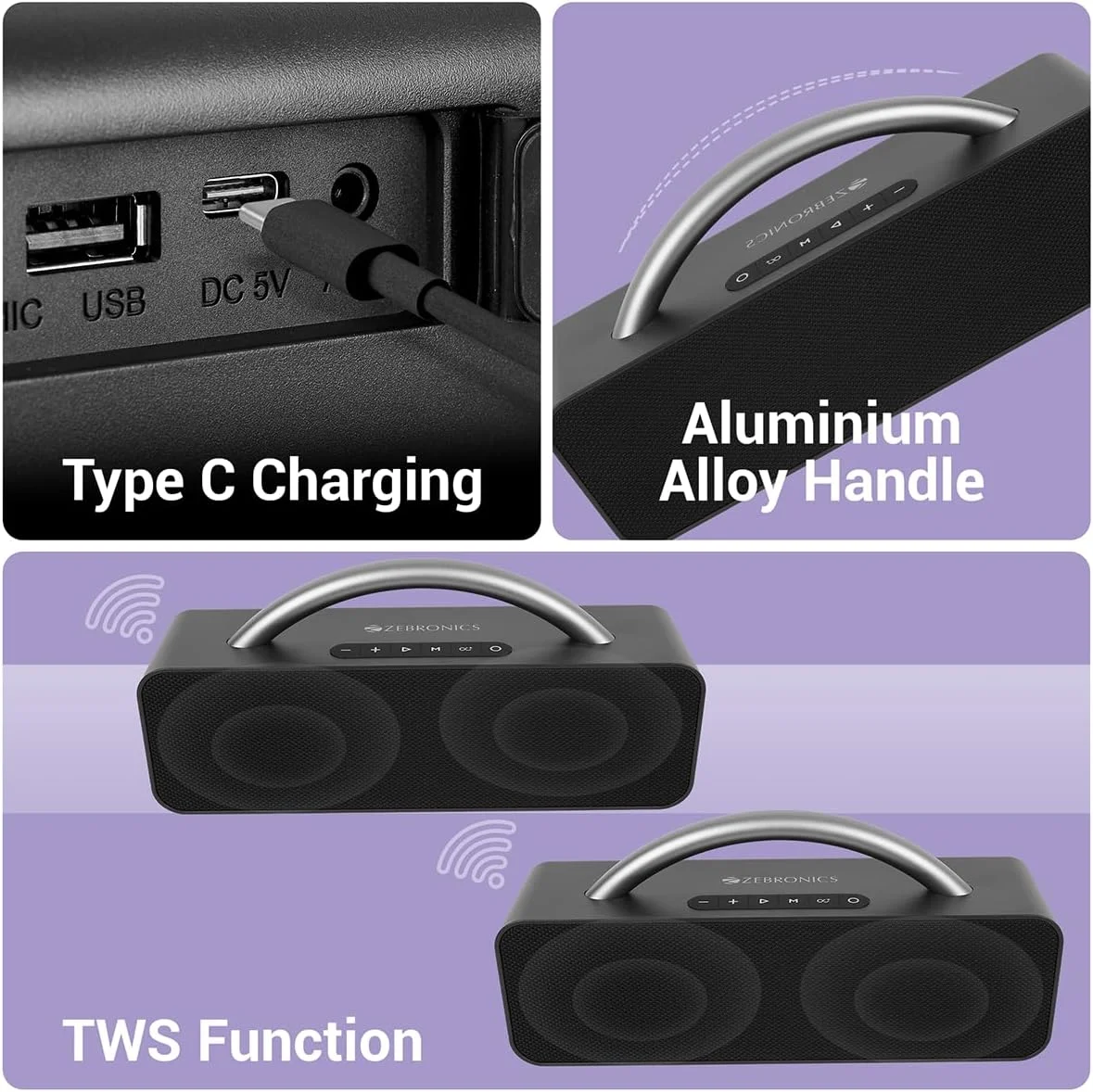 اسپیکر بی سیم قابل حمل راکتی 200 زبرونیکس با بلوتوث 5.1، FM، USB، AUX، بیس عمیق، رسانه و TWS، ورودی میکروفون، کارائوکه، دو درایو 5.08 سانتی متری، عملکرد تماس (مشکی) اسپیکر بی سیم قابل حمل راکتی 200 زبرونیکس با بلوتوث 5.1، FM، USB، AUX، بیس عمیق، رسانه و TWS، ورودی میکروفون، کارائوکه، دو درایو 5.08 سانتی متری، عملکرد تماس (مشکی)