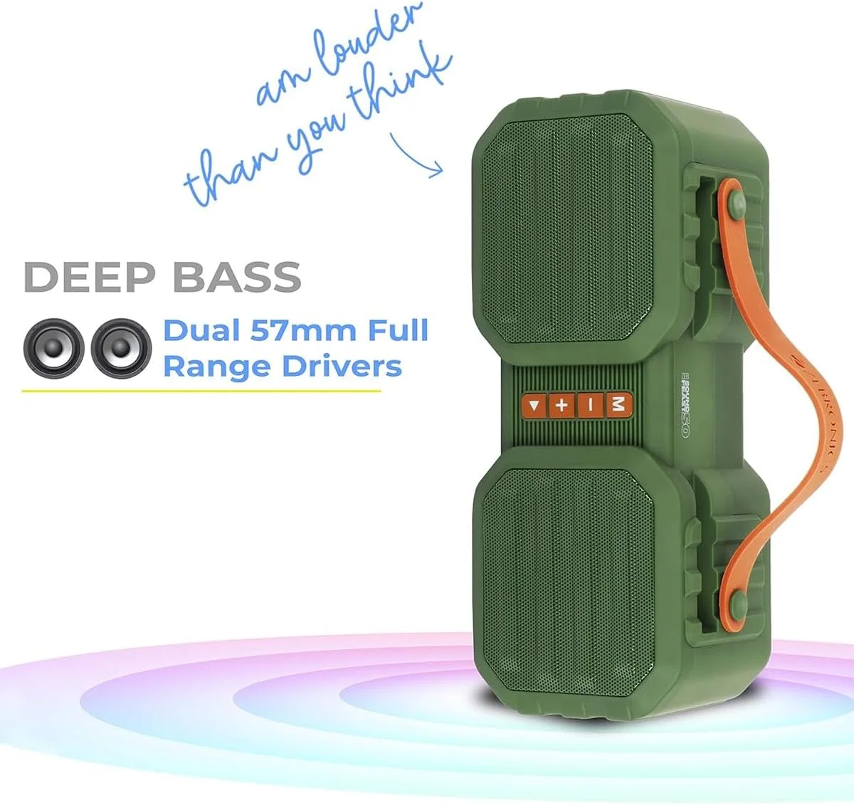 اسپیکر بلوتوثی بی سیم Zebronics Zeb-Sound Feast 50 با توان 14 وات، طراحی مقاوم، قابل حمل، دارای دو درایور، بند دستی، نگهدارنده موبایل، USB، کارت SD، AUX، FM، TWS و قابلیت تماس تلفنی (سبز)
