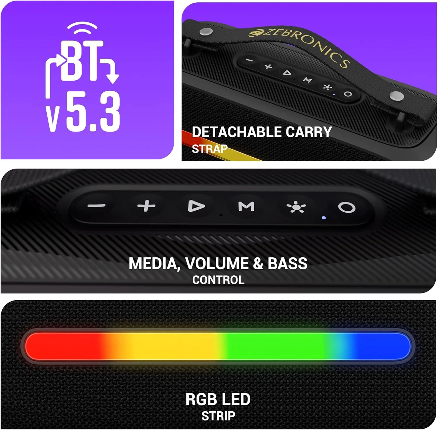 اسپیکر بلوتوثی قابل حمل زبرونیکس مدل Sound Feast 80، توان 20 وات، تا 14 ساعت پخش، بلوتوث | USB، کارائوکه، نوار LED RGB، میکروفون بی سیم همراه، بند حمل جداشدنی اسپیکر بلوتوثی قابل حمل زبرونیکس مدل Sound Feast 80، توان 20 وات، تا 14 ساعت پخش، بلوتوث | USB، کارائوکه، نوار LED RGB، میکروفون بی سیم همراه، بند حمل جداشدنی