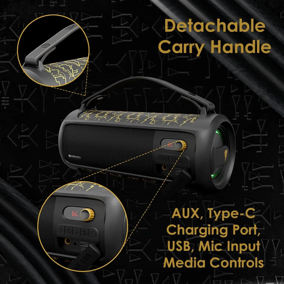 اسپیکر بلوتوثی قابل حمل 20 وات RMS زبرونیکس مدل DC Black ADAM Edition Rocket 500، بلوتوث 5.0، TWS، 10 ساعت پخش، باتری قابل شارژ داخلی، نورپردازی RGB، دسته جداشدنی، پورت میکروفون سیمی و Type C اسپیکر بلوتوثی قابل حمل 20 وات RMS زبرونیکس مدل DC Black ADAM Edition Rocket 500، بلوتوث 5.0، TWS، 10 ساعت پخش، باتری قابل شارژ داخلی، نورپردازی RGB، دسته جداشدنی، پورت میکروفون سیمی و Type C