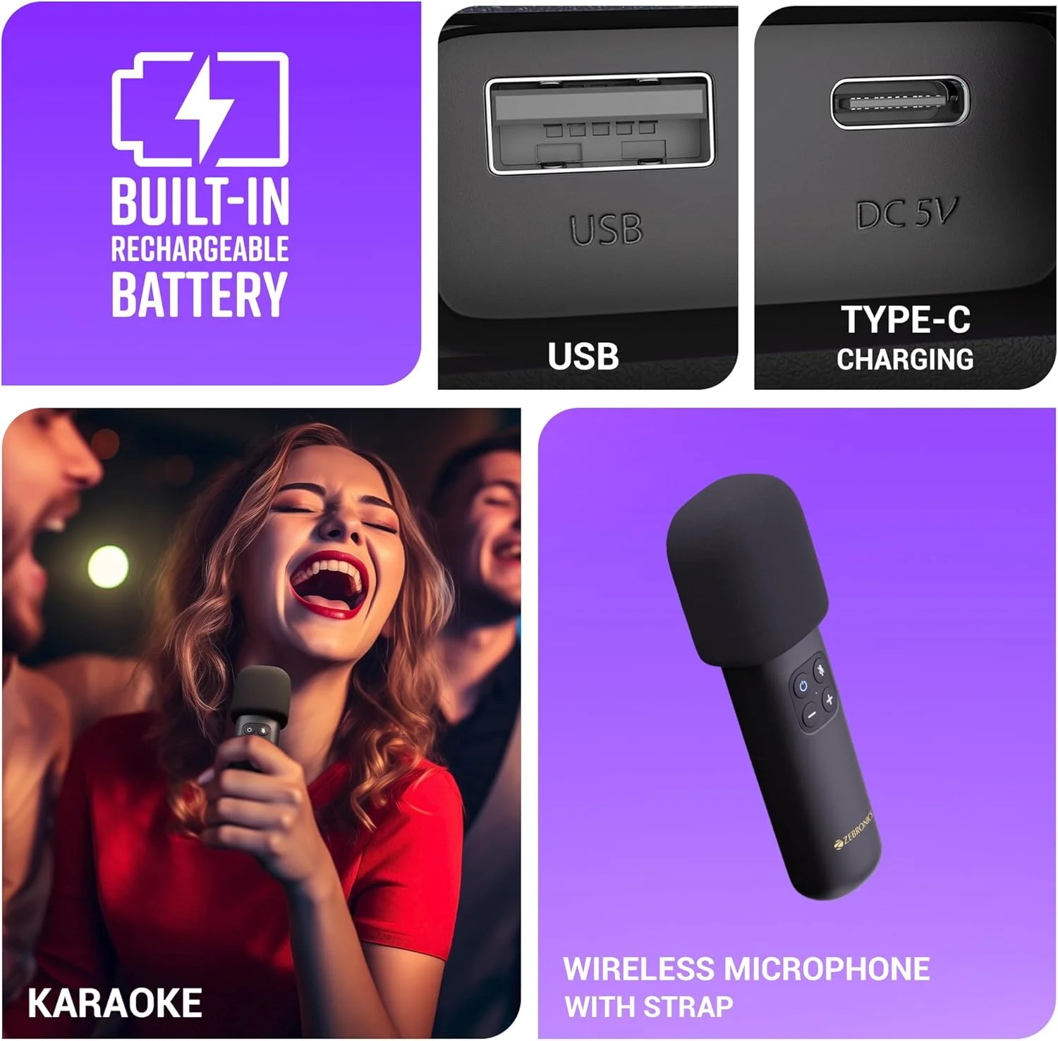 اسپیکر بلوتوثی قابل حمل زبرونیکس مدل Sound Feast 80، توان 20 وات، تا 14 ساعت پخش، بلوتوث | USB، کارائوکه، نوار LED RGB، میکروفون بی سیم همراه، بند حمل جداشدنی اسپیکر بلوتوثی قابل حمل زبرونیکس مدل Sound Feast 80، توان 20 وات، تا 14 ساعت پخش، بلوتوث | USB، کارائوکه، نوار LED RGB، میکروفون بی سیم همراه، بند حمل جداشدنی