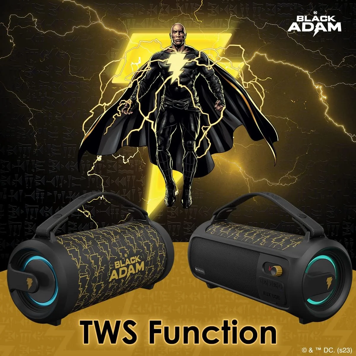 اسپیکر بلوتوثی قابل حمل 20 وات RMS زبرونیکس مدل DC Black ADAM Edition Rocket 500، بلوتوث 5.0، TWS، 10 ساعت پخش، باتری قابل شارژ داخلی، نورپردازی RGB، دسته جداشدنی، پورت میکروفون سیمی و Type C اسپیکر بلوتوثی قابل حمل 20 وات RMS زبرونیکس مدل DC Black ADAM Edition Rocket 500، بلوتوث 5.0، TWS، 10 ساعت پخش، باتری قابل شارژ داخلی، نورپردازی RGB، دسته جداشدنی، پورت میکروفون سیمی و Type C