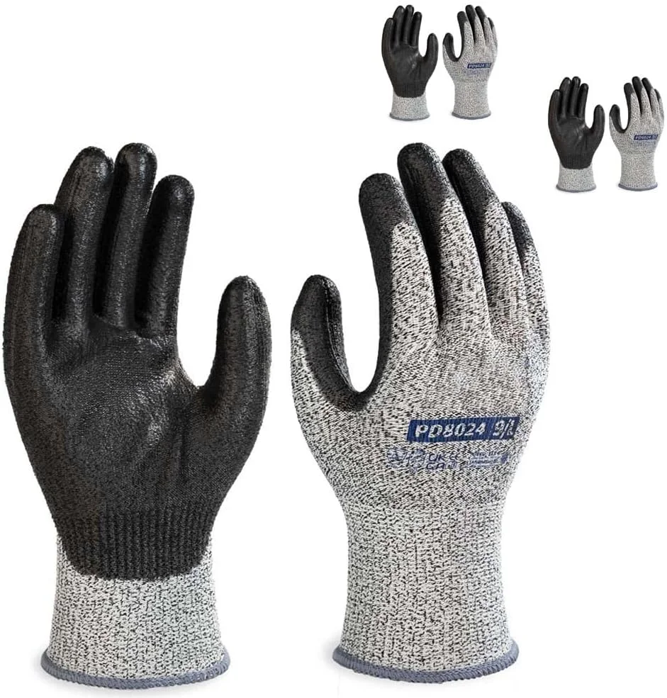دستکش کار مقاوم در برابر برش KASTWAVE، دستکش کار ایمنی با روکش PU در کف دست، دستکش کار چند منظوره ساختمانی انبار (3 جفت)