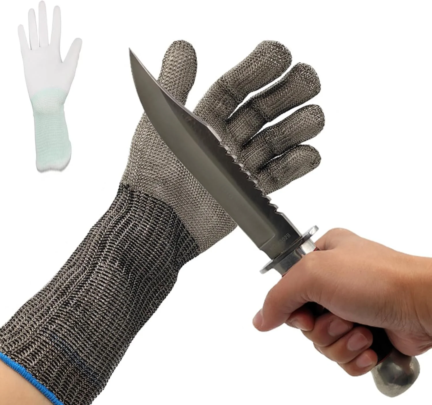 Level 9 Cut Resistant Glove, Cut Resistant Glove with Arm Protection Sleeves Level, Stainless Steel Mesh Metal Glove, Food Grade for Kitchen Cooking, Butcher Meat Cutting, Oyster Shucking, Fishing