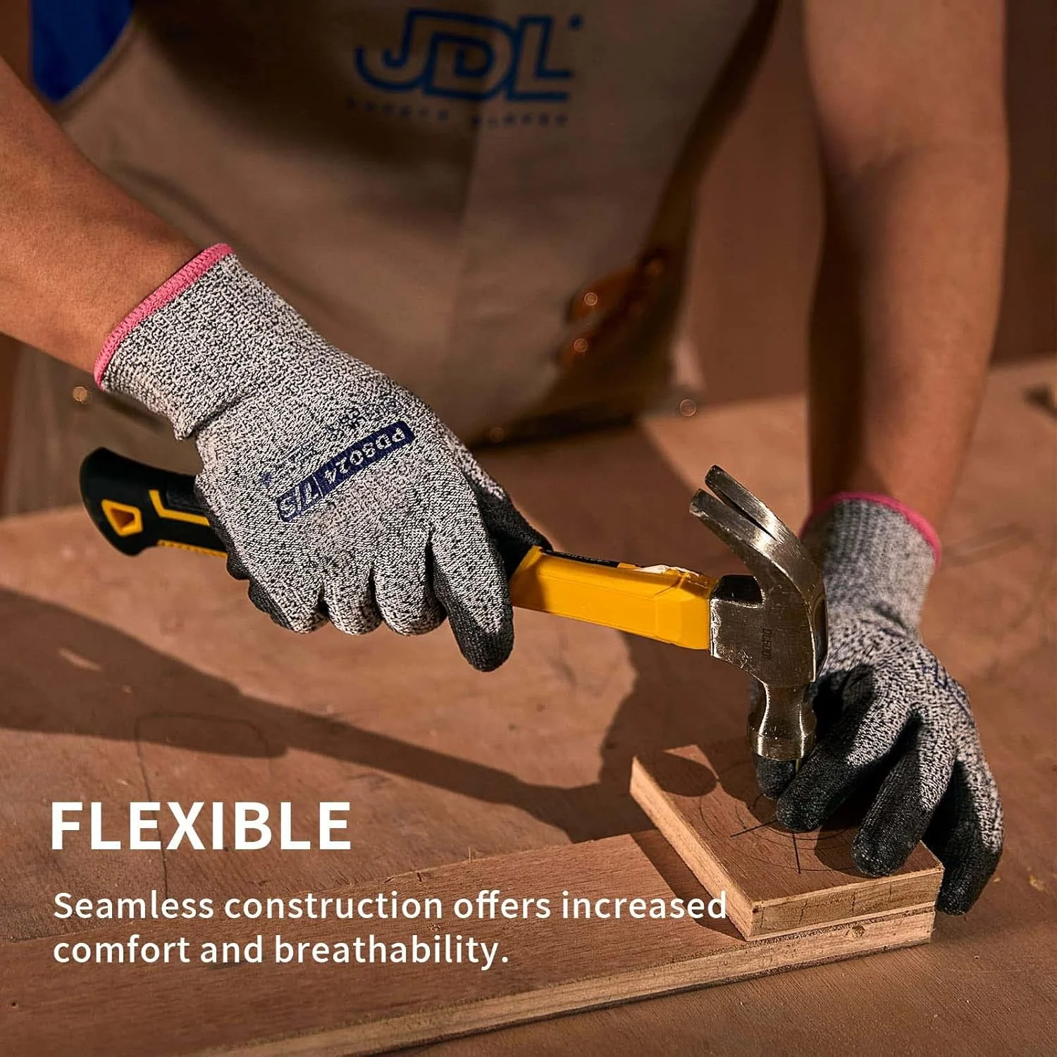 دستکش کار مقاوم در برابر برش KASTWAVE، دستکش کار ایمنی با روکش PU در کف دست، دستکش کار چند منظوره ساختمانی انبار (3 جفت)