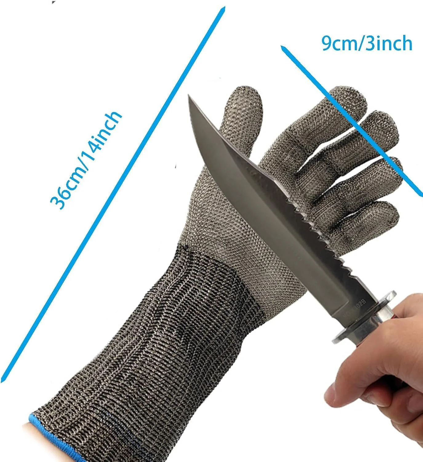 Level 9 Cut Resistant Glove, Cut Resistant Glove with Arm Protection Sleeves Level, Stainless Steel Mesh Metal Glove, Food Grade for Kitchen Cooking, Butcher Meat Cutting, Oyster Shucking, Fishing