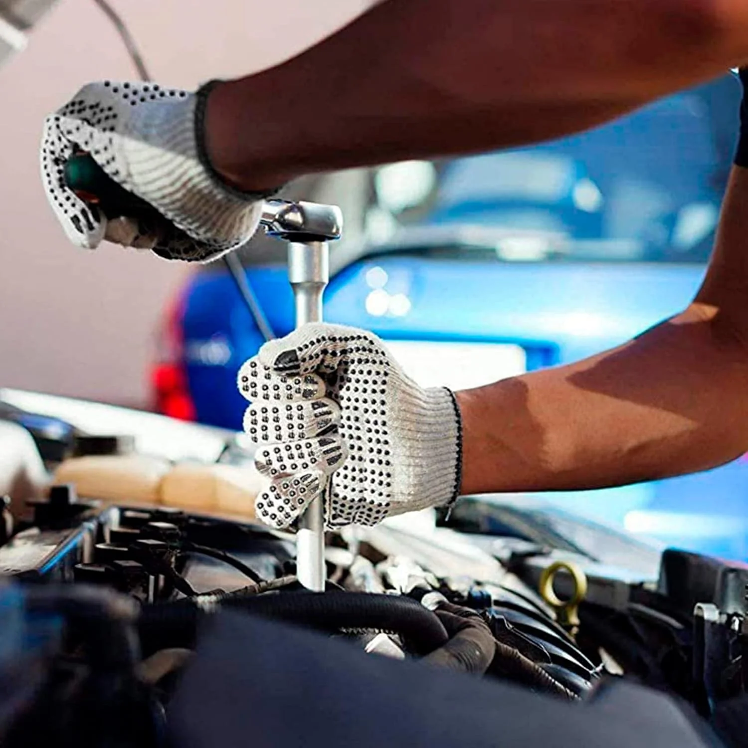 دستکش کار ایمنی KASTWAVE، دستکش های PVC خالدار دو طرفه ABC. دستکش کار بافتنی نخی سفید. دستکش کار نخی خالدار برای ساخت و ساز و باغبانی