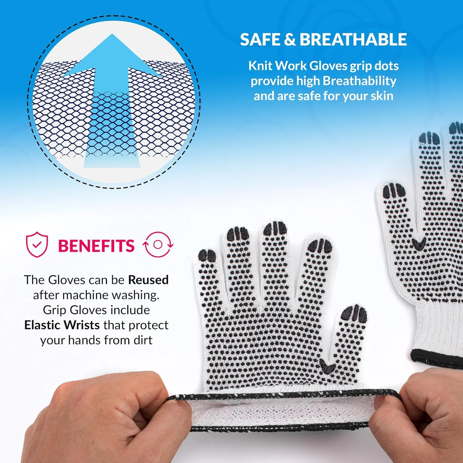 دستکش کار ایمنی KASTWAVE، دستکش های PVC خالدار دو طرفه ABC. دستکش کار بافتنی نخی سفید. دستکش کار نخی خالدار برای ساخت و ساز و باغبانی