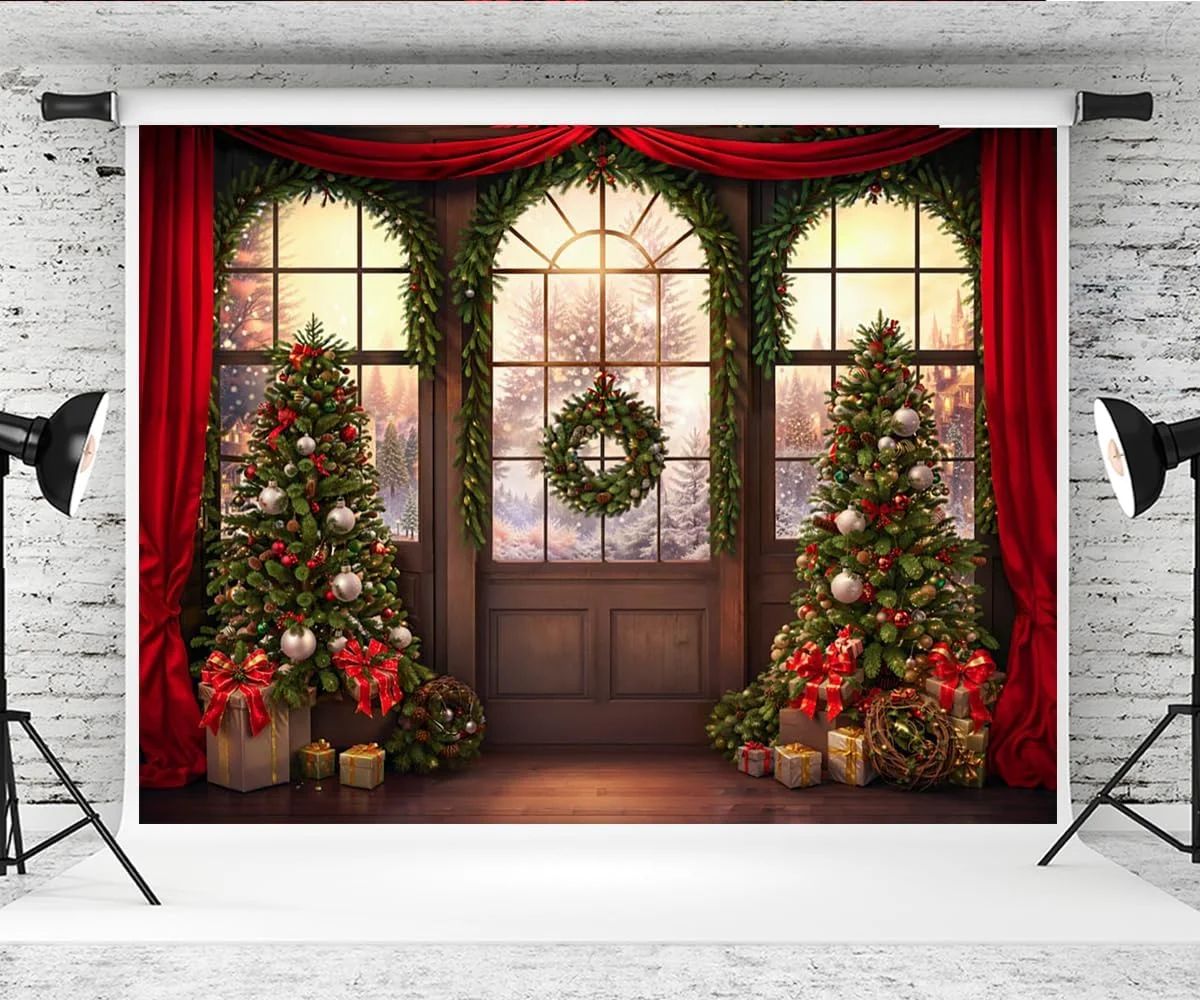 پس زمینه عکاسی درخت کریسمس Kate، 3x2 متر، بوکه، پنجره، برف، پس زمینه کریسمس، دکوراسیون پرده قرمز، لوازم استودیویی برای عکس، فیلم، عکاس، لوازم استودیویی