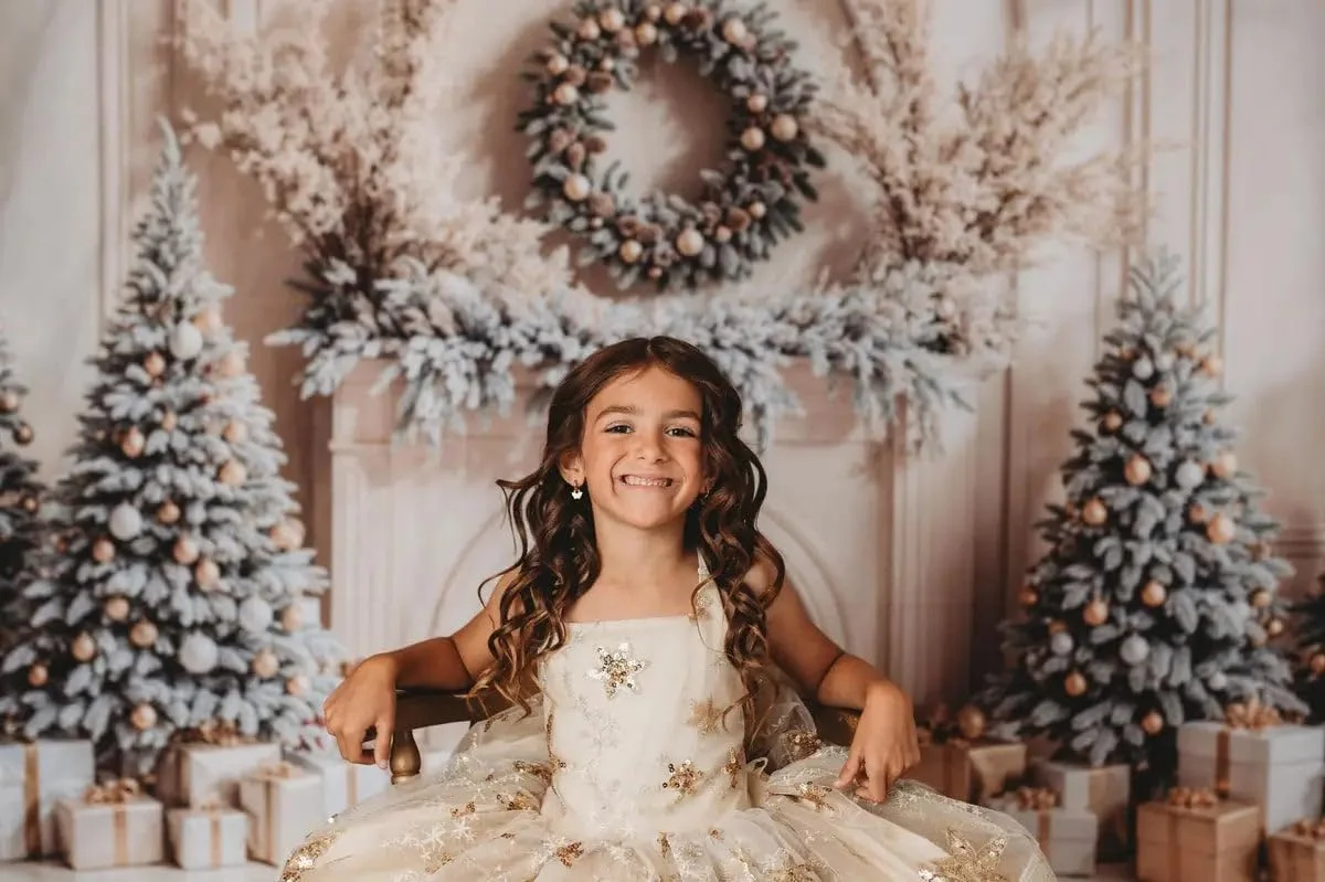 پس زمینه عکاسی شومینه کریسمس کیت، درختان کریسمس بوهو، جعبه هدیه، دکور مهمانی تعطیلات، لوازم جانبی عکس، 10x6.5 فوت