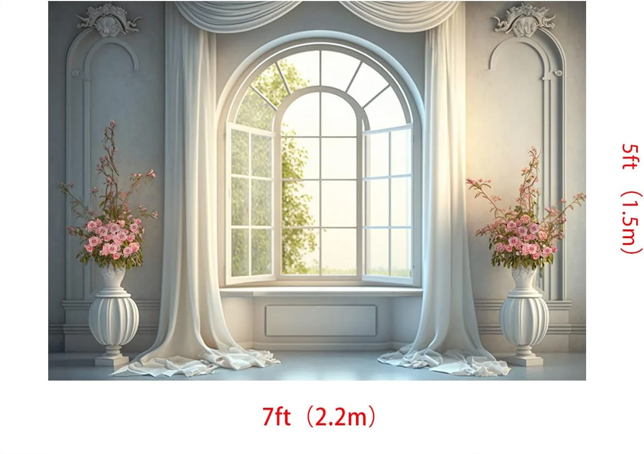 پس زمینه عکاسی پنجره سفید کیت 7x5 فوت برای عروسی، پس زمینه قلعه آفتابی برای دکوراسیون داخلی اتاق عروس، لوازم استودیوی عکس