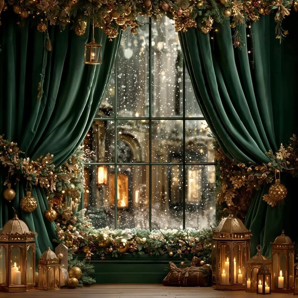 پس زمینه کریسمس کیت، پنجره، پرده سبز، پس زمینه عکس، دکوراسیون مهمانی کریسمس، لوازم استودیو، 2.4x2.4 متر پس زمینه کریسمس کیت، پنجره، پرده سبز، پس زمینه عکس، دکوراسیون مهمانی کریسمس، لوازم استودیو، 2.4x2.4 متر