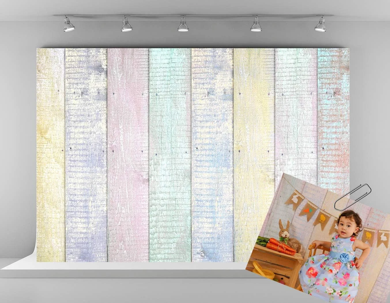 پس زمینه های حصار چوبی میکروفیبر Kate 7x5ft برای عکاسی، پس زمینه تزئینی عید پاک، پس زمینه بافت چوبی رنگارنگ، پس زمینه استودیویی پرتره بزرگسالان و کودکان