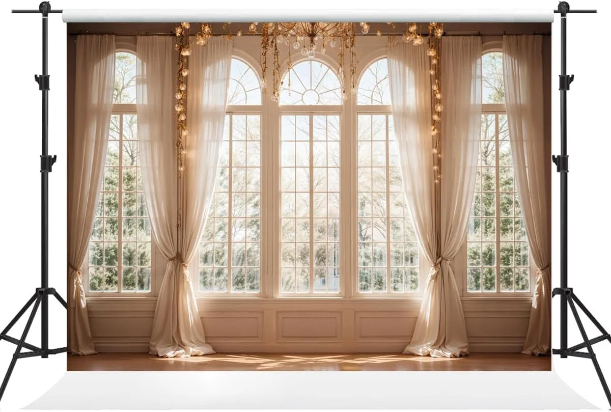 پس زمینه عکاسی پنجره کیت 3x3 متر، پرده های سفید داخلی، پس زمینه بهاری، لوازم غرفه عکس برای مهمانی تعطیلات، عکس و فیلم