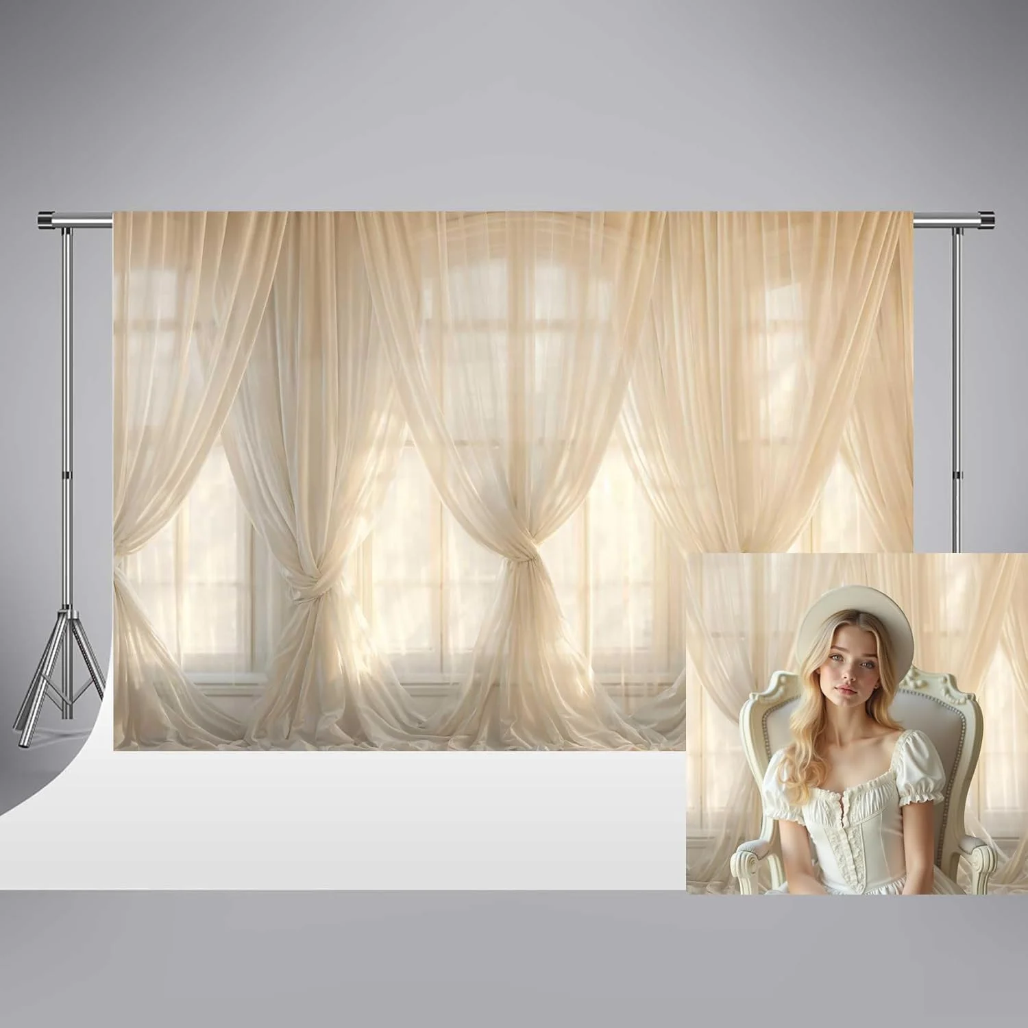 پس زمینه عکاسی کیت 7x5 فوت پرده های سفید پنجره تزئینی لوازم عکاسی عروسی جشن عروس نوزاد کودکان تولد پرتره پس زمینه عکس استودیو