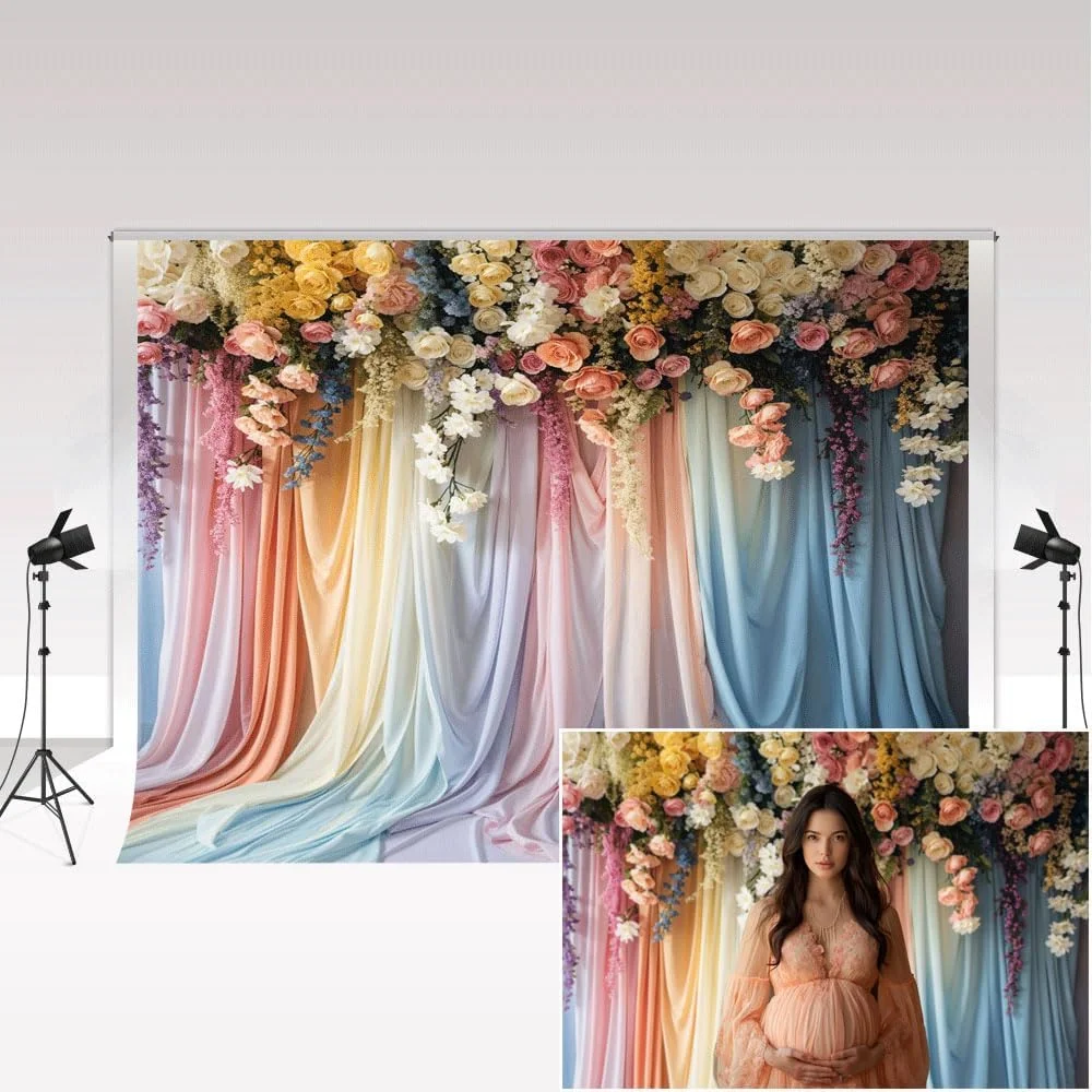 پس زمینه عکاسی گلدار کیت، 2.2x1.5 متر، دیوار گل، پس زمینه عروسی رمانتیک، دکوراسیون، پرده های رنگی، پس زمینه عکسبرداری پرتره بزرگسالان و بارداری، استودیو عکس