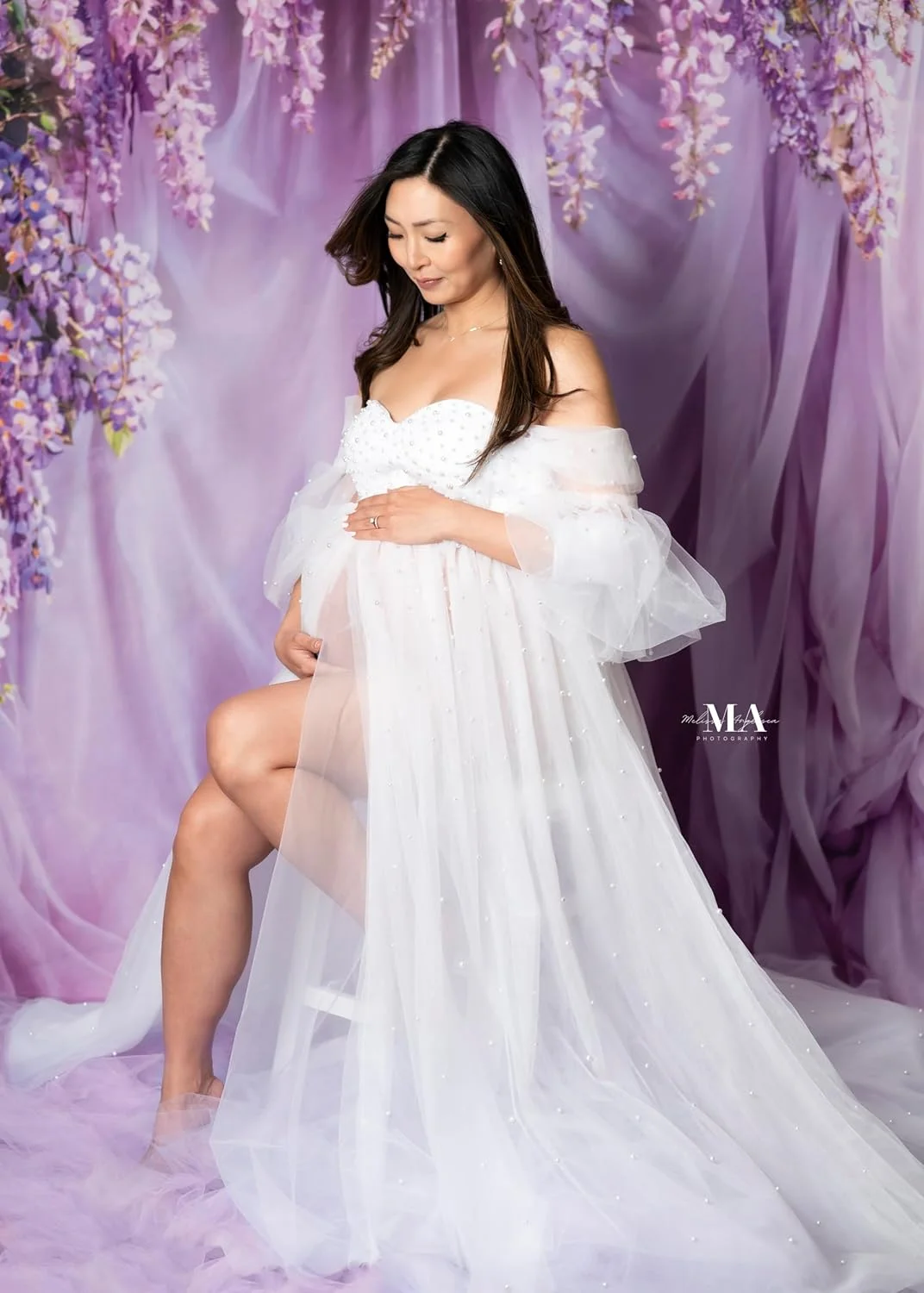 پرده پس زمینه گل های ویستریا بنفش کیت، پس زمینه عکاسی دکوراسیون بهاری گلدار برای تولد و عروسی، 3x2.5 متر