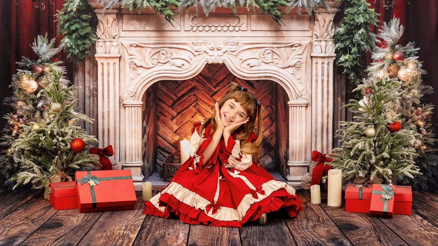 پس زمینه شومینه کریسمس کیت، پرده قرمز، تاج گل کریسمس، پس زمینه عکس برای استودیو عکاسی حرفه ای خانوادگی، 3x3 متر پس زمینه شومینه کریسمس کیت، پرده قرمز، تاج گل کریسمس، پس زمینه عکس برای استودیو عکاسی حرفه ای خانوادگی، 3x3 متر