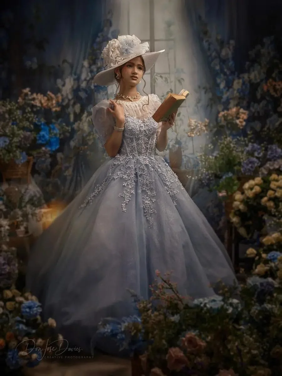 پرده گل آبی کیت، پس زمینه رمانتیک و رترو برای اتاق، پنجره، جشن تولد، عروسی، مناسب برای عکاسی، ابعاد 7x5 فوت پرده گل آبی کیت، پس زمینه رمانتیک و رترو برای اتاق، پنجره، جشن تولد، عروسی، مناسب برای عکاسی، ابعاد 7x5 فوت