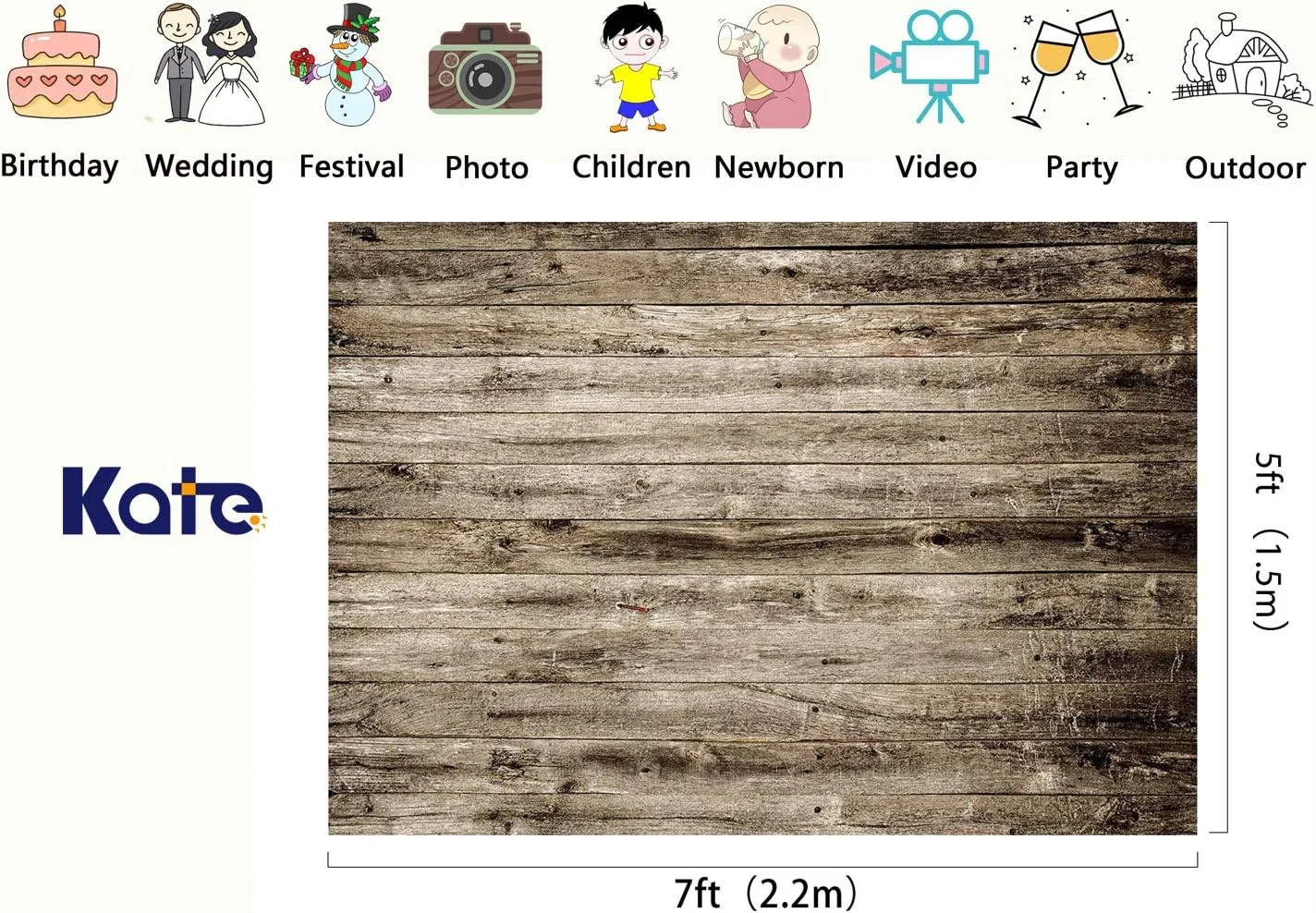 Kate 7x5ft Microfiber Rustic Wood Texture Backdrops for Photoshoot Vintage Wooden Wall Photo Background Adults Kids Portrait Backdrop Props