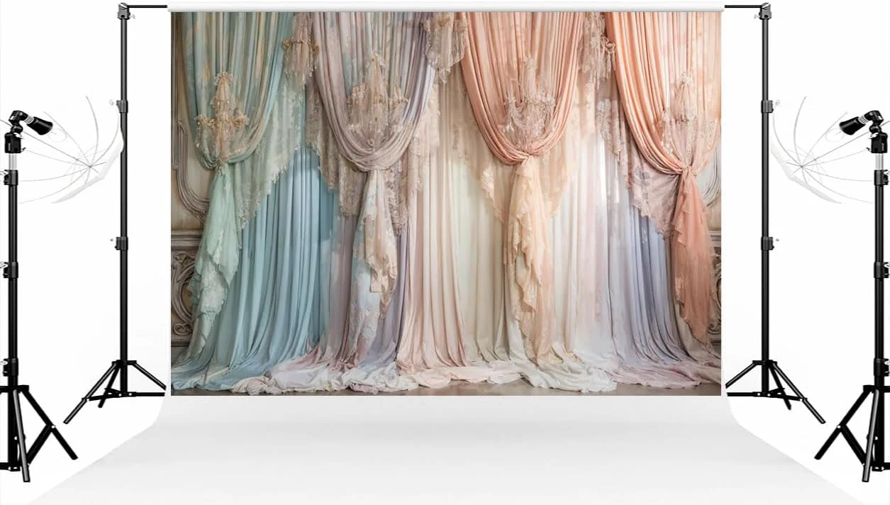 پس زمینه عکس پرده های رنگارنگ اروپایی Kate با ابعاد 2.2×1.5 متر، پس زمینه عکاسی بارداری به سبک فرانسوی لوکس و محو شده برای استودیو عکاسی و وسایل عکاسی