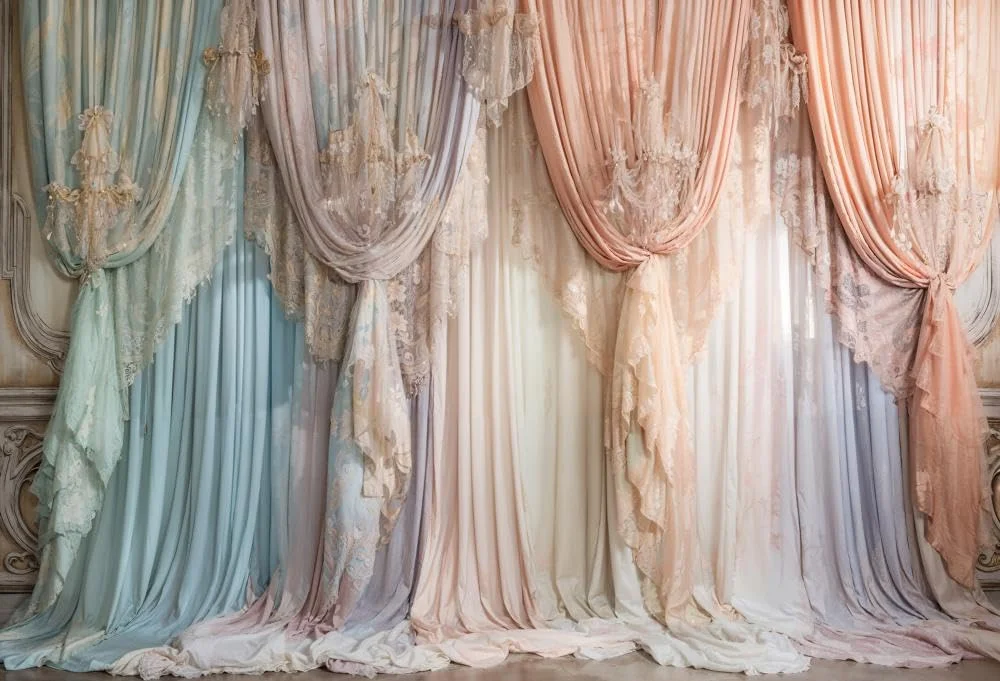 پس زمینه عکس پرده های رنگارنگ اروپایی Kate با ابعاد 2.2×1.5 متر، پس زمینه عکاسی بارداری به سبک فرانسوی لوکس و محو شده برای استودیو عکاسی و وسایل عکاسی