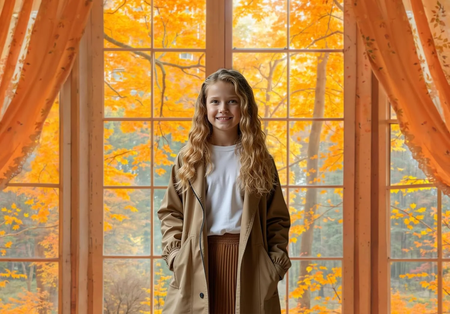 پس زمینه عکاسی جنگل پاییزی کیت، 2.2x1.5 متر، پنجره چوبی بزرگ، پس زمینه عکس پاییزی، پرده های برگی، بنر مهمانی، دکور، پرتره، لوازم استودیویی