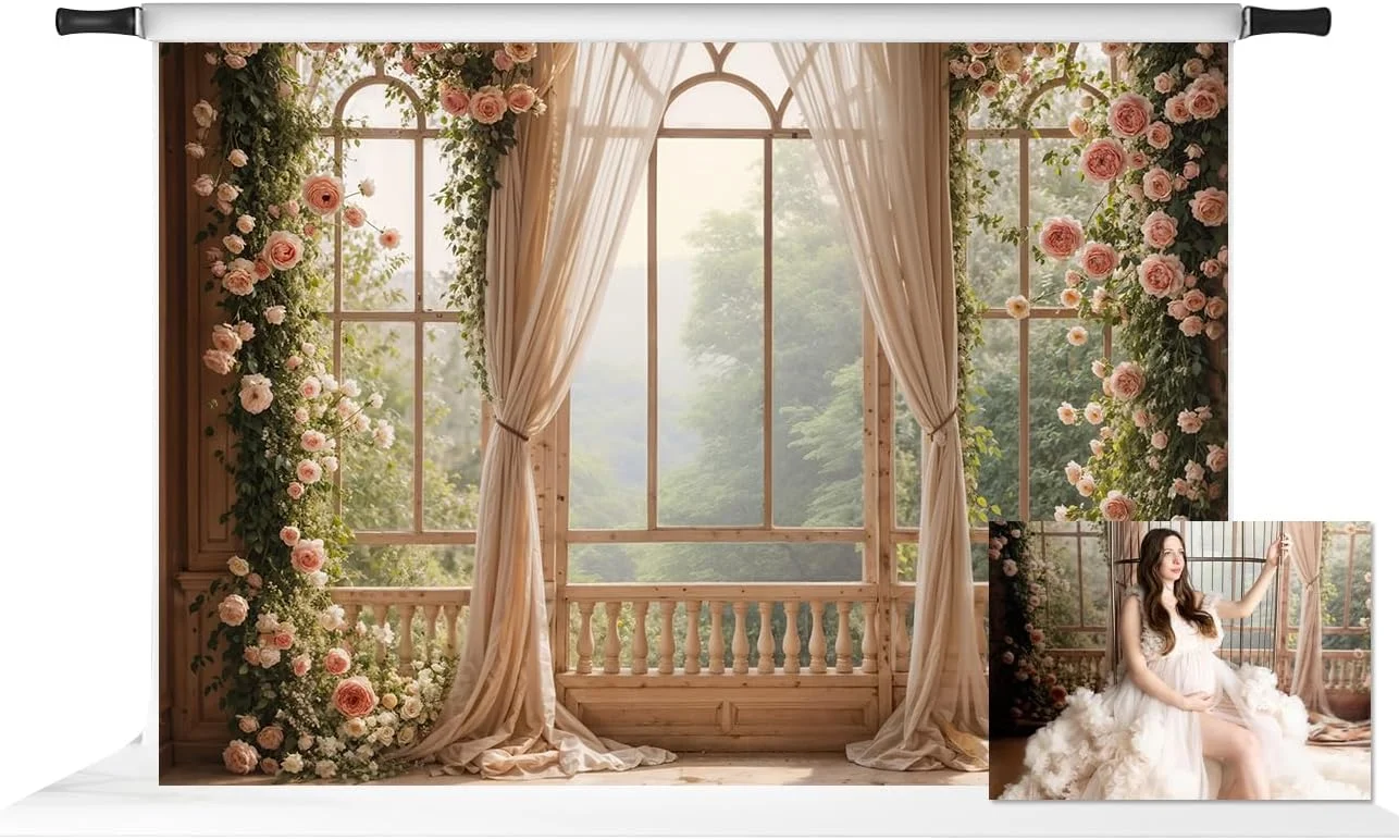 پس زمینه عکاسی طرح گل های بهاری کیت اسپرینگ، پرده صورتی، دکوراسیون منزل، مناسب عکاسی، ابعاد 210x150 سانتی متر