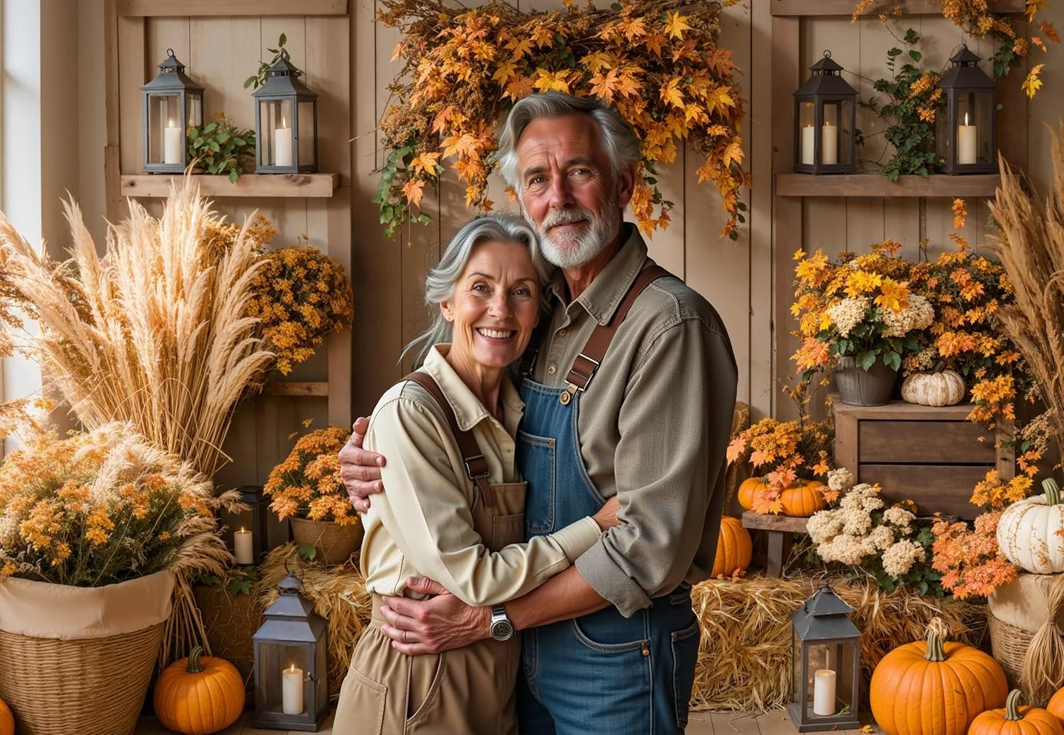 پس زمینه عکاسی کدو تنبل پاییزی کیت، پس زمینه برداشت پاییزی، کف چوبی کاه، برگ افرا، چمن پامپاس، پوشش نوزاد برای دکوراسیون جشن تولد و حمام نوزاد 2.2x1.5 متر / 7x5 فوت