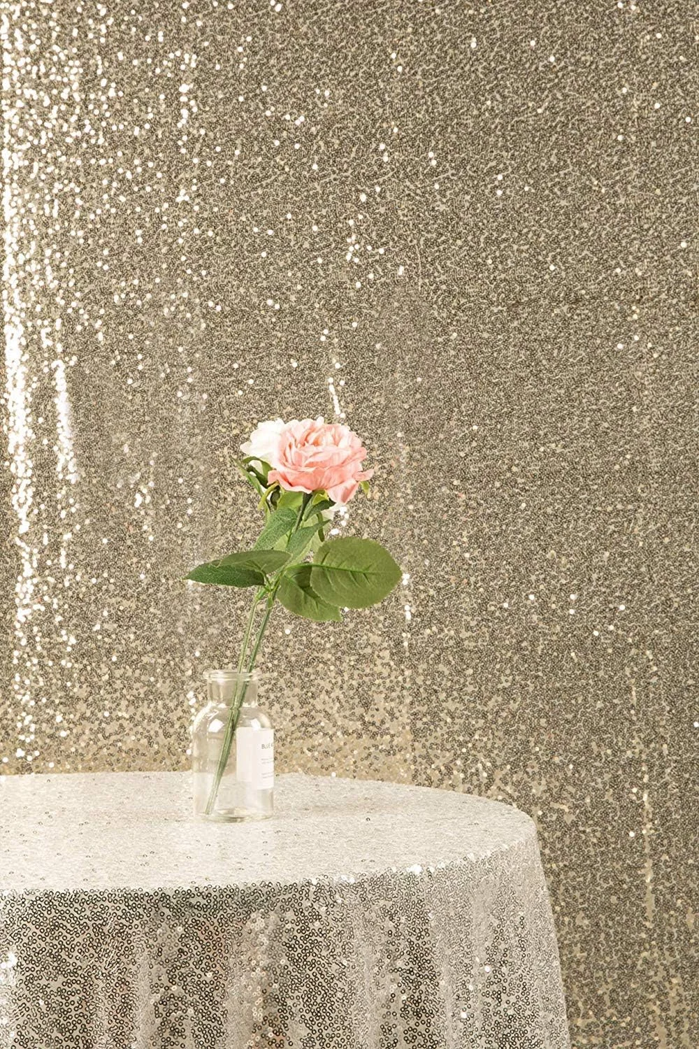 پس زمینه عکس کیت (X2) طلایی شامپاین، دکوراسیون عکاسی، مهمانی عروسی، پولک دار، فلش، غرفه عکس عروسی 1.25x2.2 متر