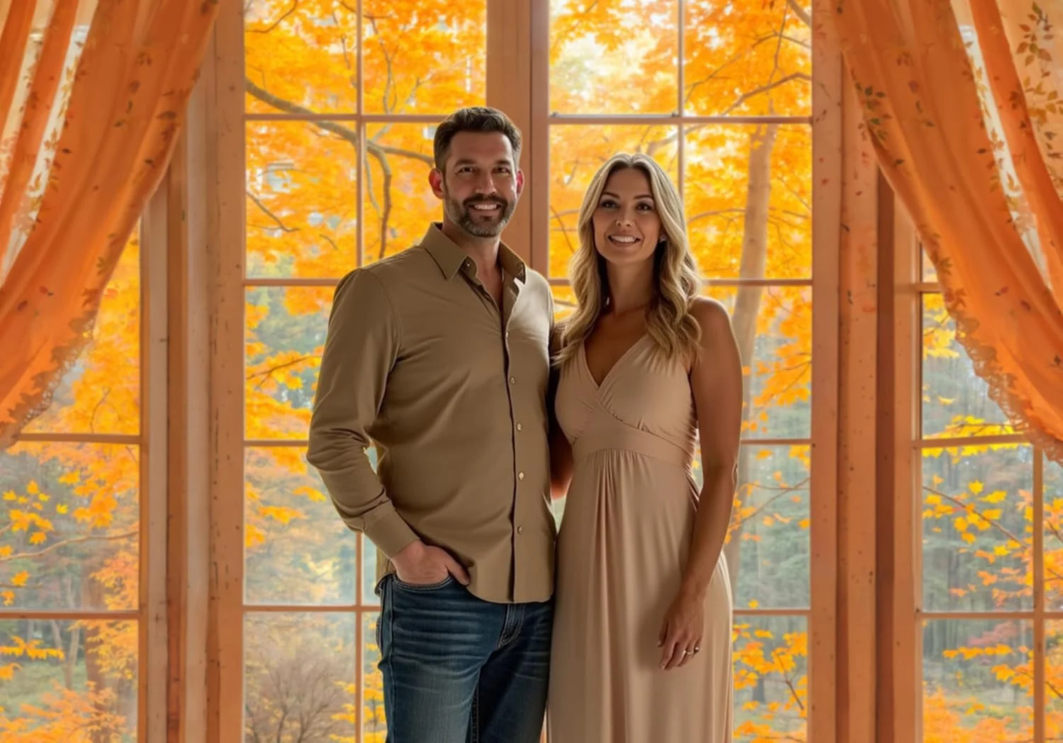 پس زمینه عکاسی جنگل پاییزی کیت، 2.2x1.5 متر، پنجره چوبی بزرگ، پس زمینه عکس پاییزی، پرده های برگی، بنر مهمانی، دکور، پرتره، لوازم استودیویی