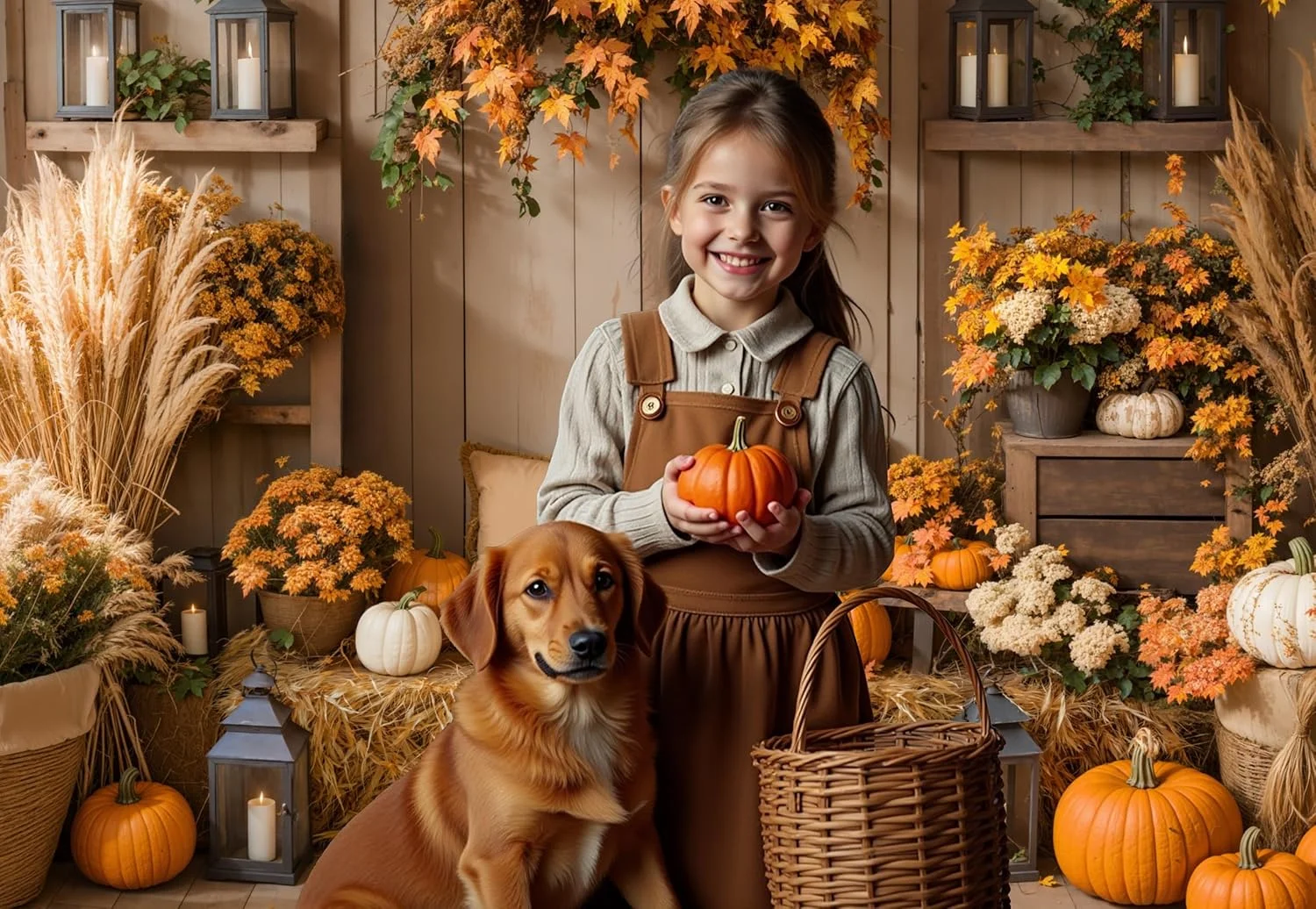 پس زمینه عکاسی کدو تنبل پاییزی کیت، پس زمینه برداشت پاییزی، کف چوبی کاه، برگ افرا، چمن پامپاس، پوشش نوزاد برای دکوراسیون جشن تولد و حمام نوزاد 2.2x1.5 متر / 7x5 فوت