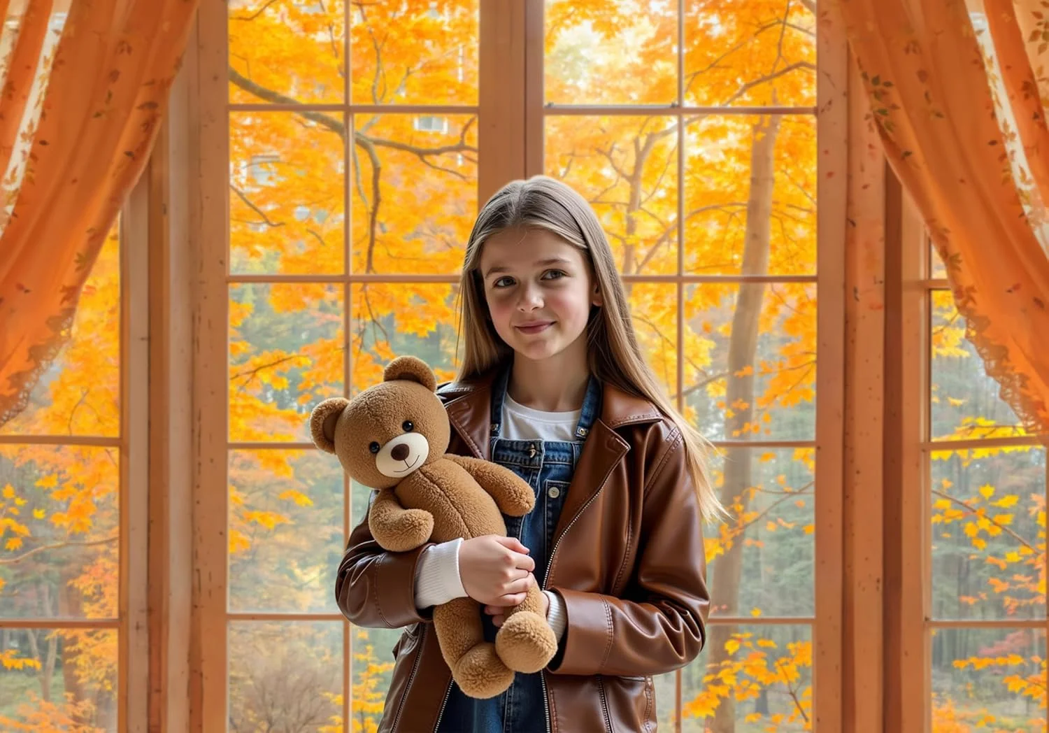 پس زمینه عکاسی جنگل پاییزی کیت، 2.2x1.5 متر، پنجره چوبی بزرگ، پس زمینه عکس پاییزی، پرده های برگی، بنر مهمانی، دکور، پرتره، لوازم استودیویی