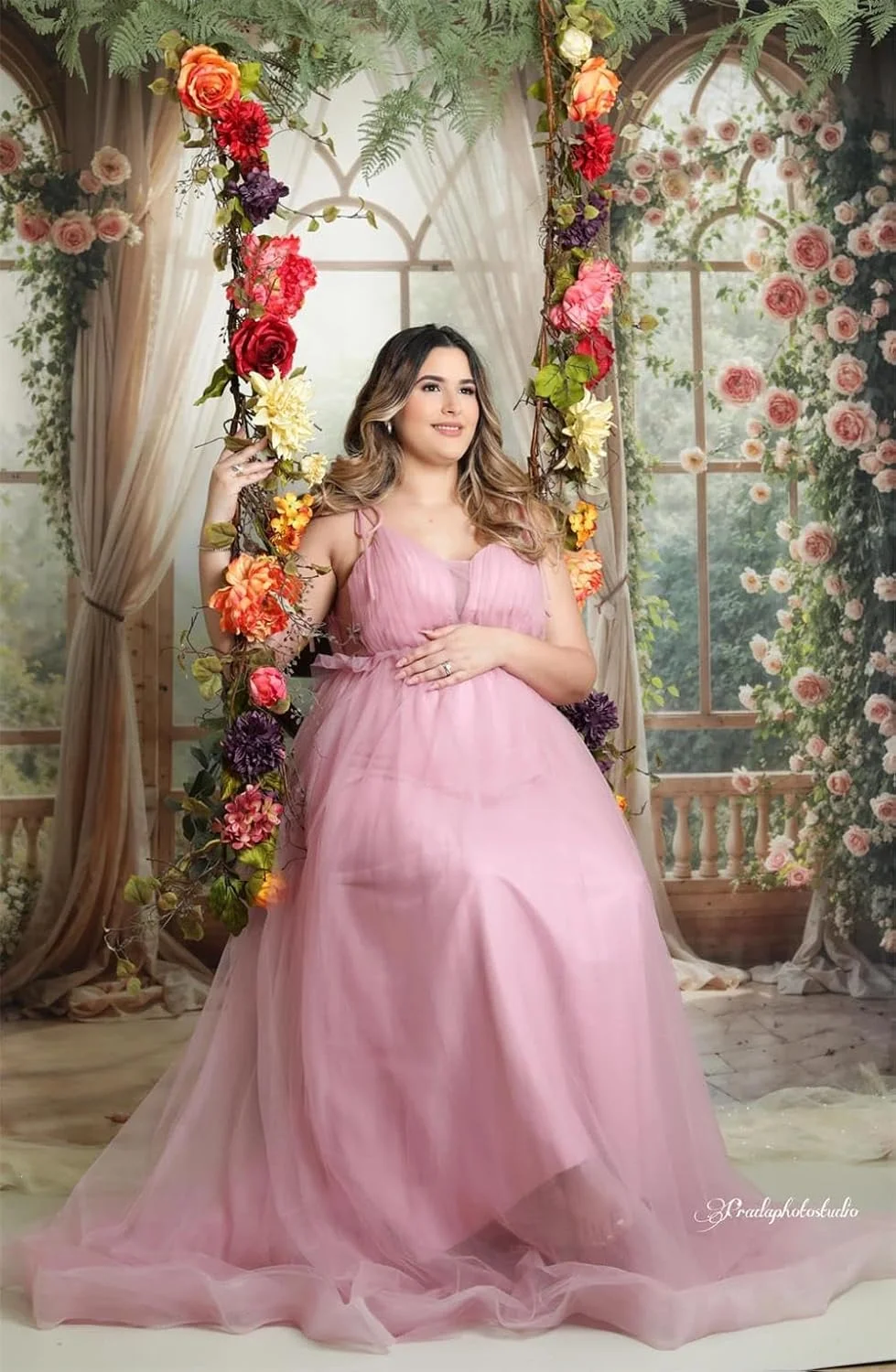 پس زمینه عکاسی طرح گل های بهاری کیت اسپرینگ، پرده صورتی، دکوراسیون منزل، مناسب عکاسی، ابعاد 210x150 سانتی متر