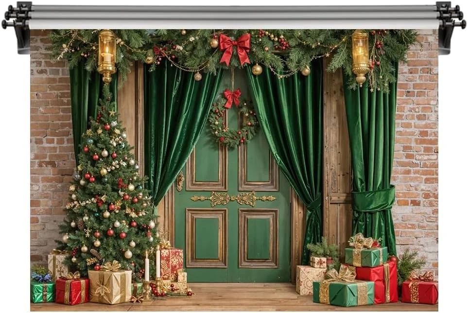 پس زمینه کریسمس کیت 3x2 متر (10x6.5 فوت) برای عکاسی، پرده درب سبز، پس زمینه عکسبرداری، لوازم استودیوی عکس و فیلم