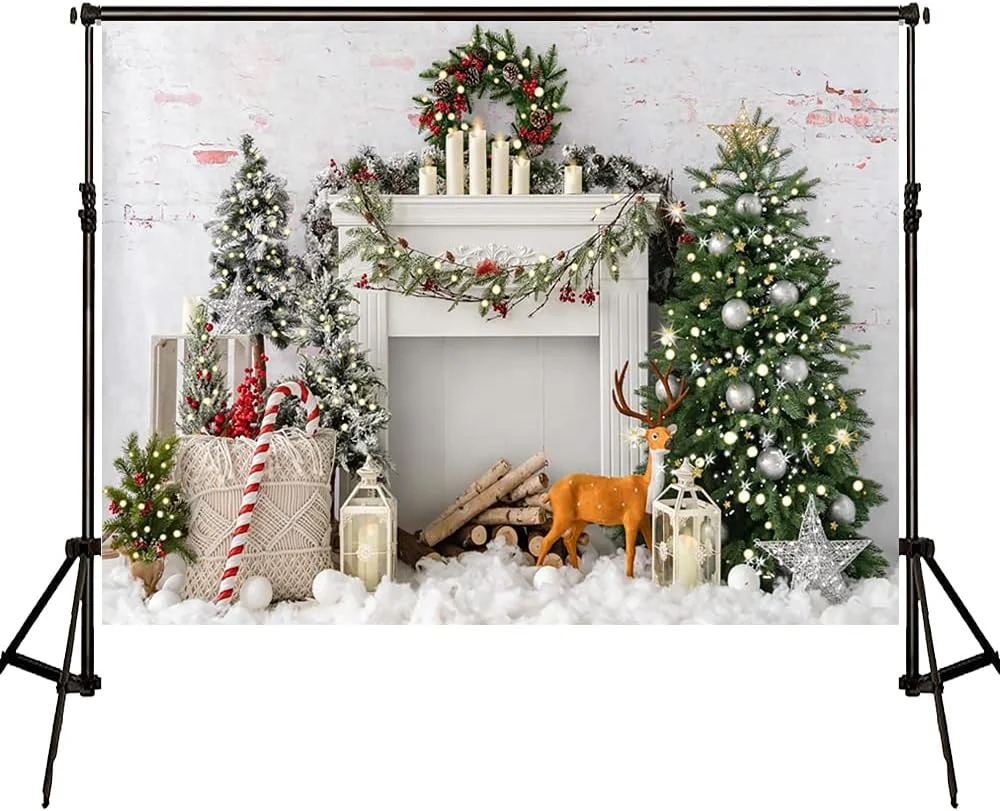 پس زمینه کیت برای عکاسی کریسمس، پس زمینه آجری سفید برای پرتره کودکان، لوازم استودیوی عکس، پس زمینه پرده عکاسی کریسمس (3x3 متر)