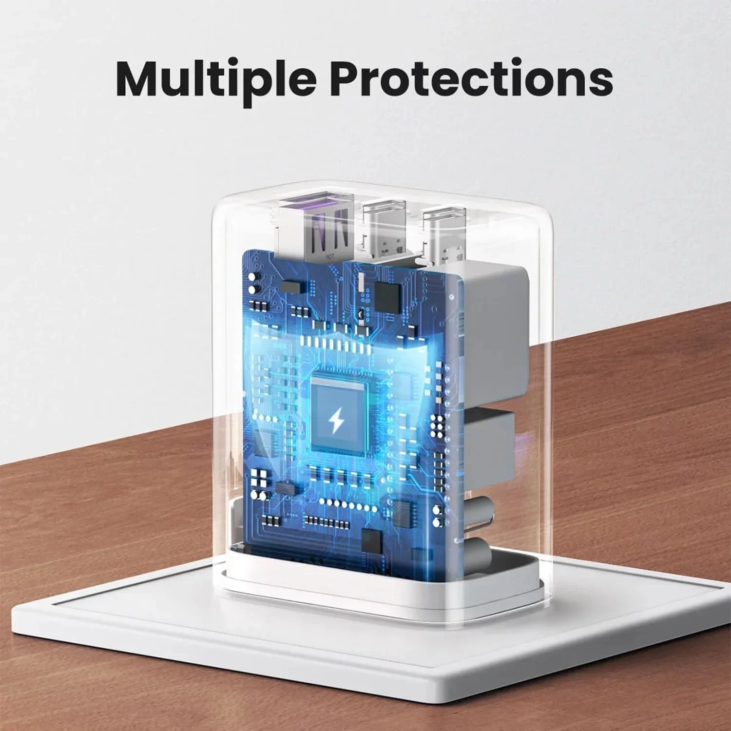 شارژر دیواری چند پورت فوق سریع 65 واتی با کابل بافته شده USB-C یک متری، آداپتور 3 پورت PD 3.0 PPS، دوشاخه شارژ سریع Type-C برای تلفن های هوشمند، تبلت ها، لپ تاپ ها - سفید