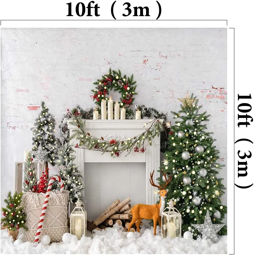 پس زمینه کیت برای عکاسی کریسمس، پس زمینه آجری سفید برای پرتره کودکان، لوازم استودیوی عکس، پس زمینه پرده عکاسی کریسمس (3x3 متر)