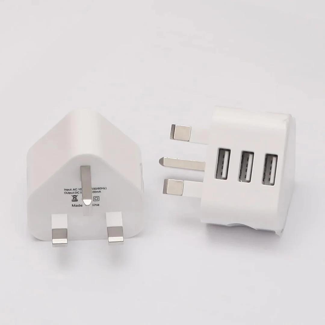 شارژر دیواری USB سه پورت مسافرتی با دوشاخه UK – آداپتور شارژ سریع برای تلفن، تبلت و موارد دیگر