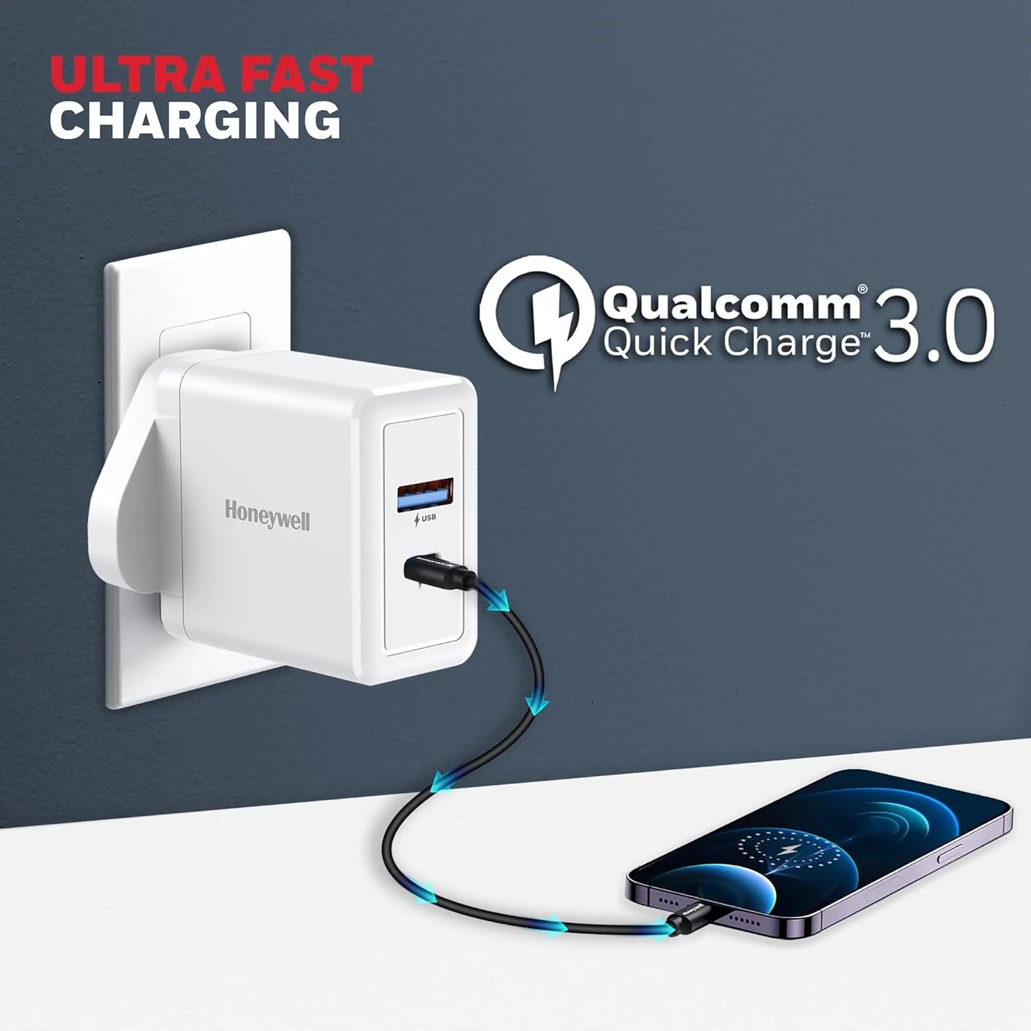 شارژر دیواری سریع هانیول Zest PD30W، شارژر فوق سریع با پشتیبانی از PPS، دارای 1 پورت Type C PD 3.0 و 1 پورت USB A، سازگار با آیفون، آیپد، سامسونگ، وان پلاس، تلفن های هوشمند، تبلت ها، پاور بانک ها - سفید