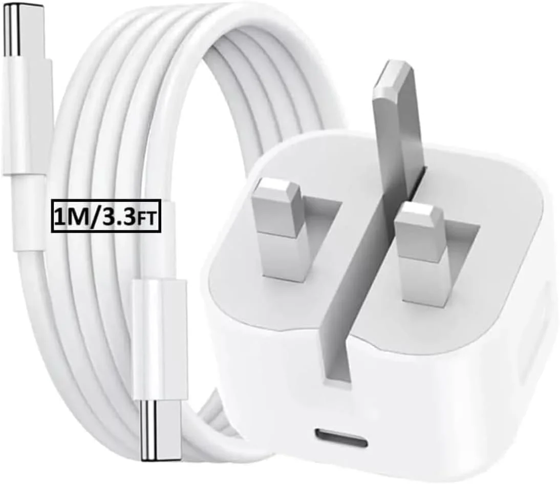 شارژر سریع 35 واتی USB-C به همراه کابل 1 متری Type-C | آداپتور برق برای آیفون 16/15 پرو مکس، آیپد، سامسونگ، وان پلاس، شیائومی و غیره | دوشاخه دیواری Type-C برای دستگاه های PD